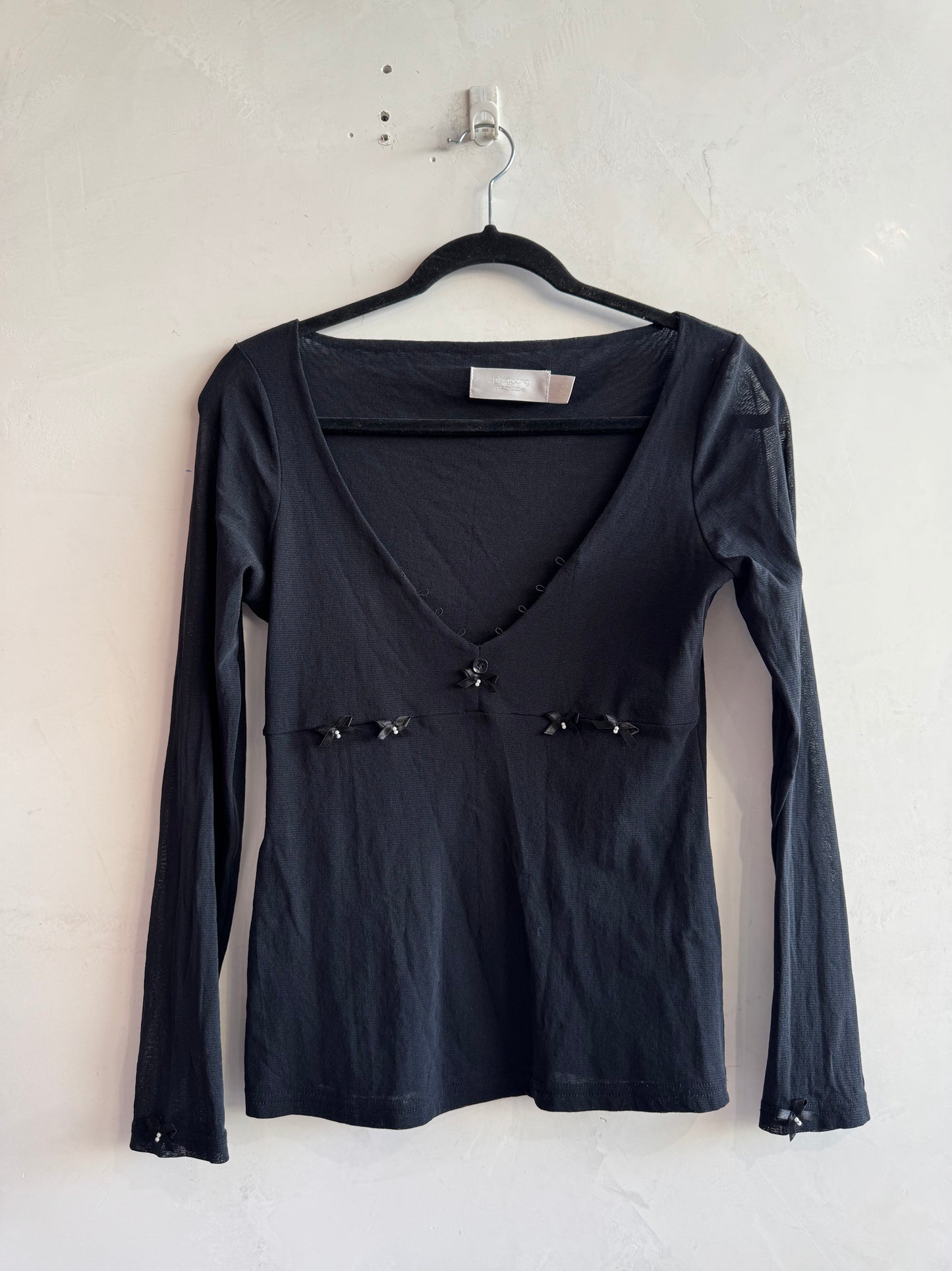 PingPong Black Mesh Top with Bows - size 12