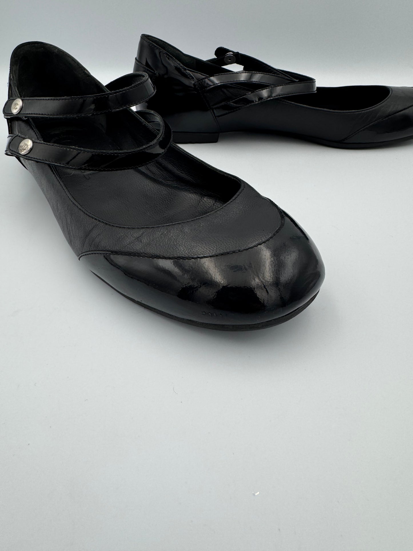 Chanel Mary Jane Black Leather Flats Size 38