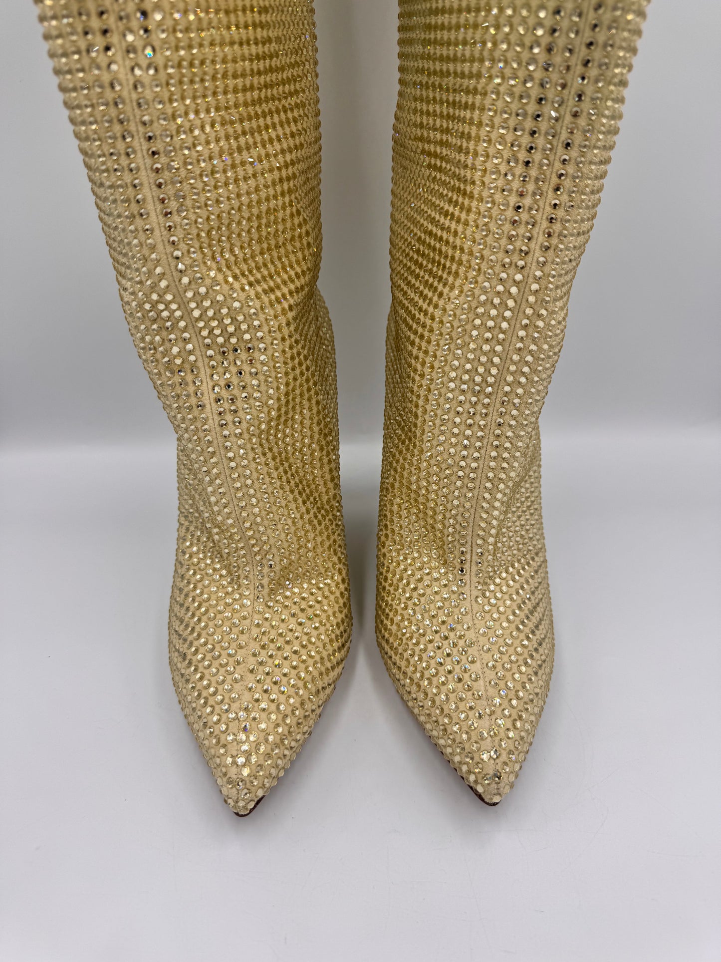 PARIS TEXAS Gold Rhinestone Boots Size 38.5