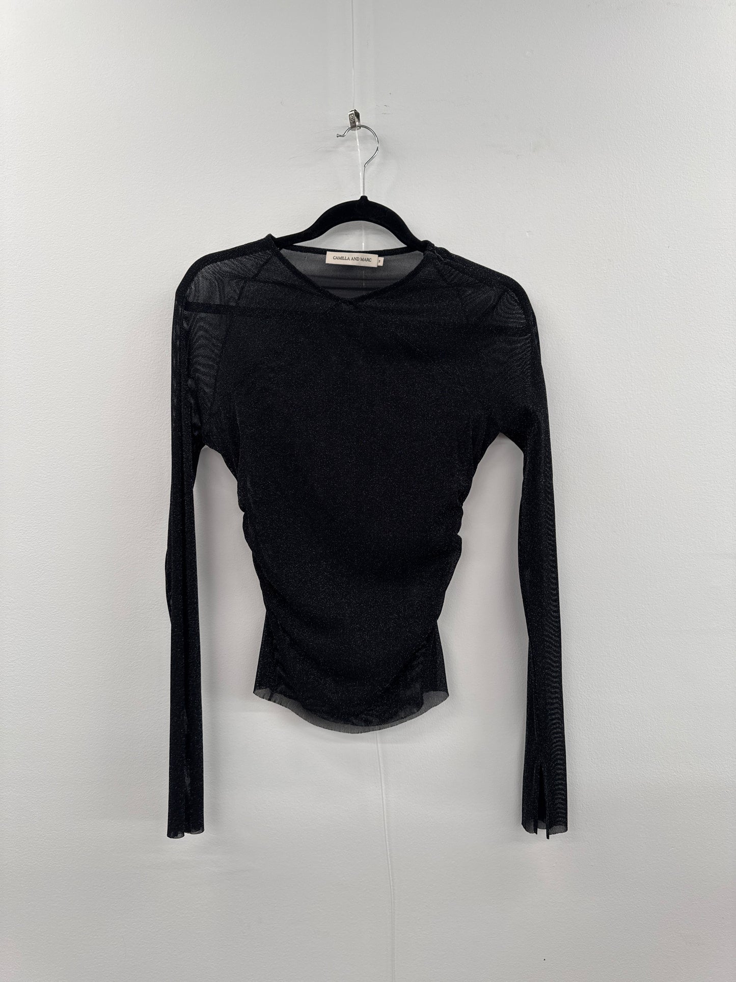 C&M Black Mesh Top - size 14