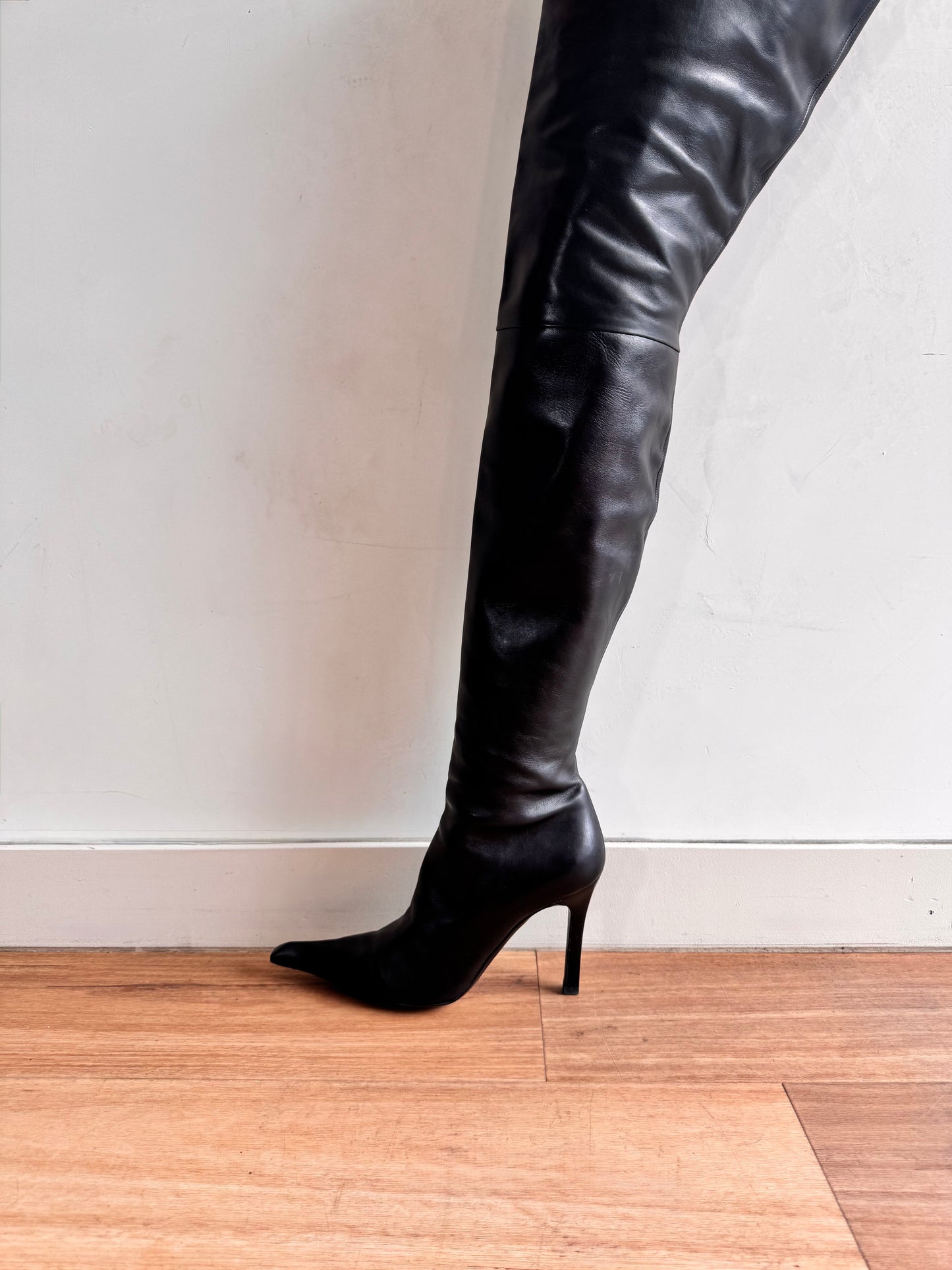 BALENCIAGA Odeon Black Over the Knee Leather Boots size 39