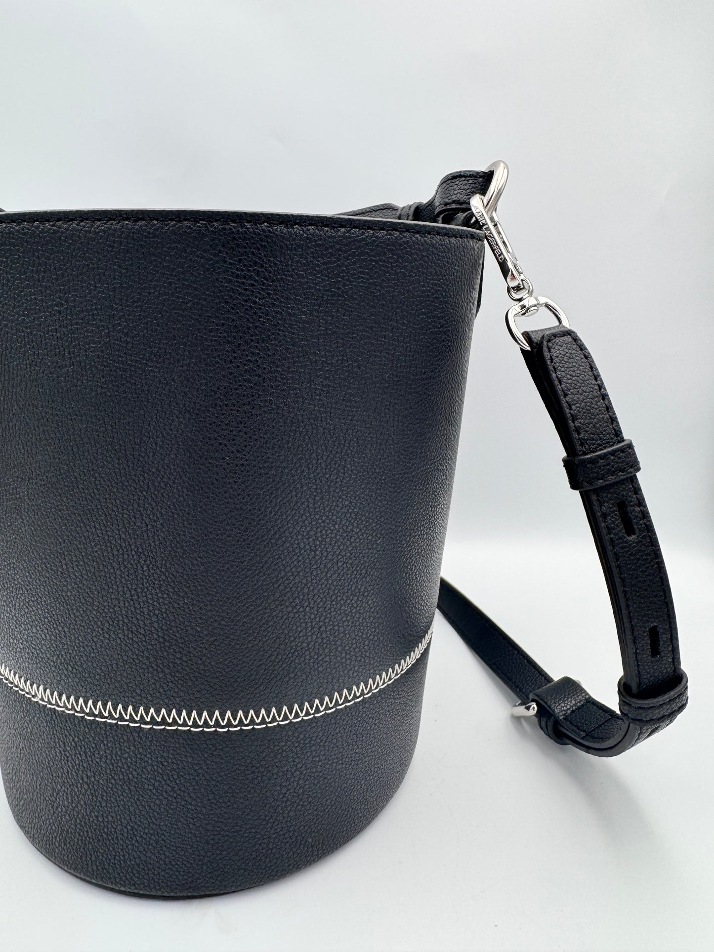KARL LAGERFELD Black Leather Bucket Bag