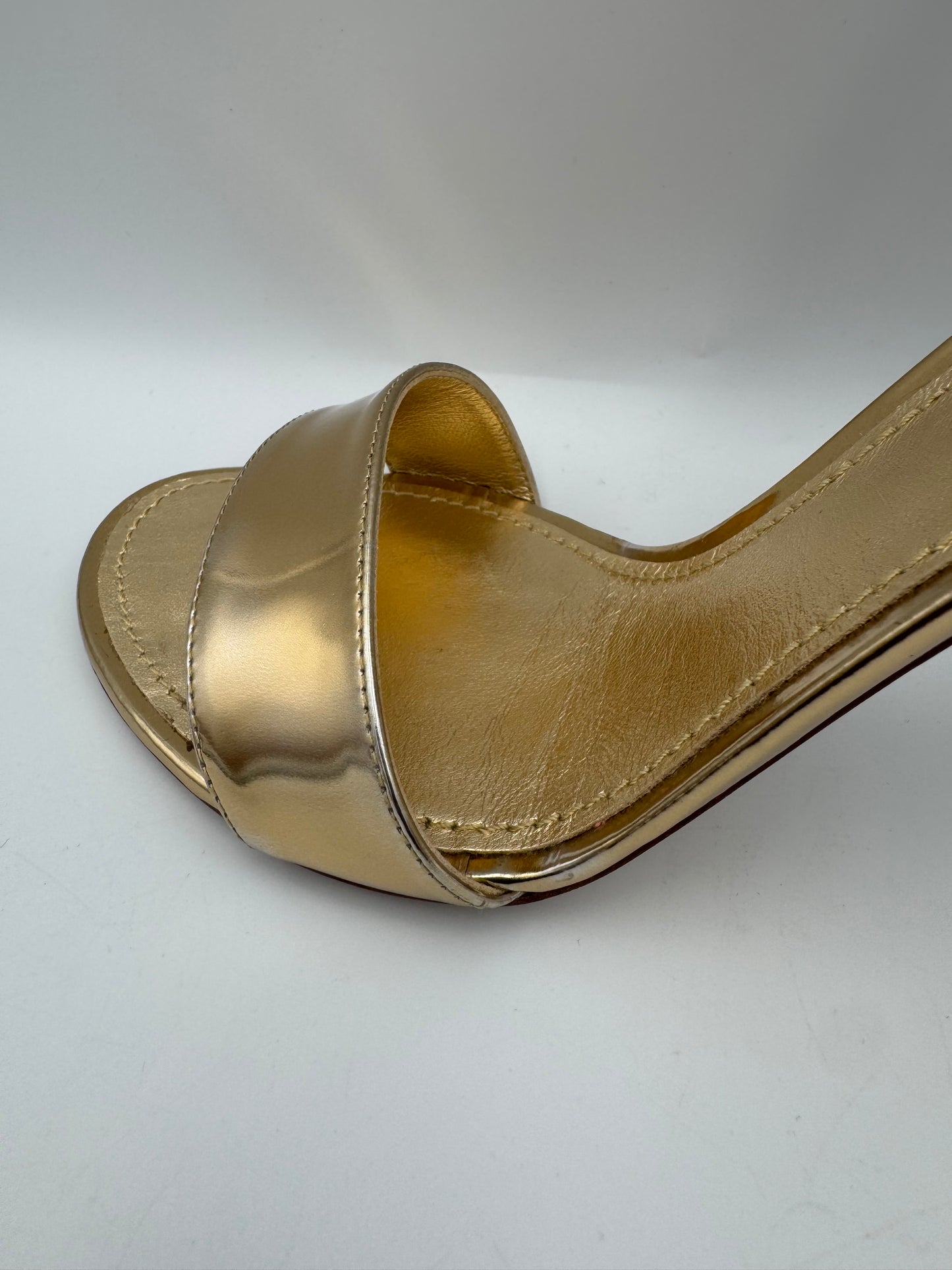 LOUIS VUITTON Gold Strappy Heels 38.5