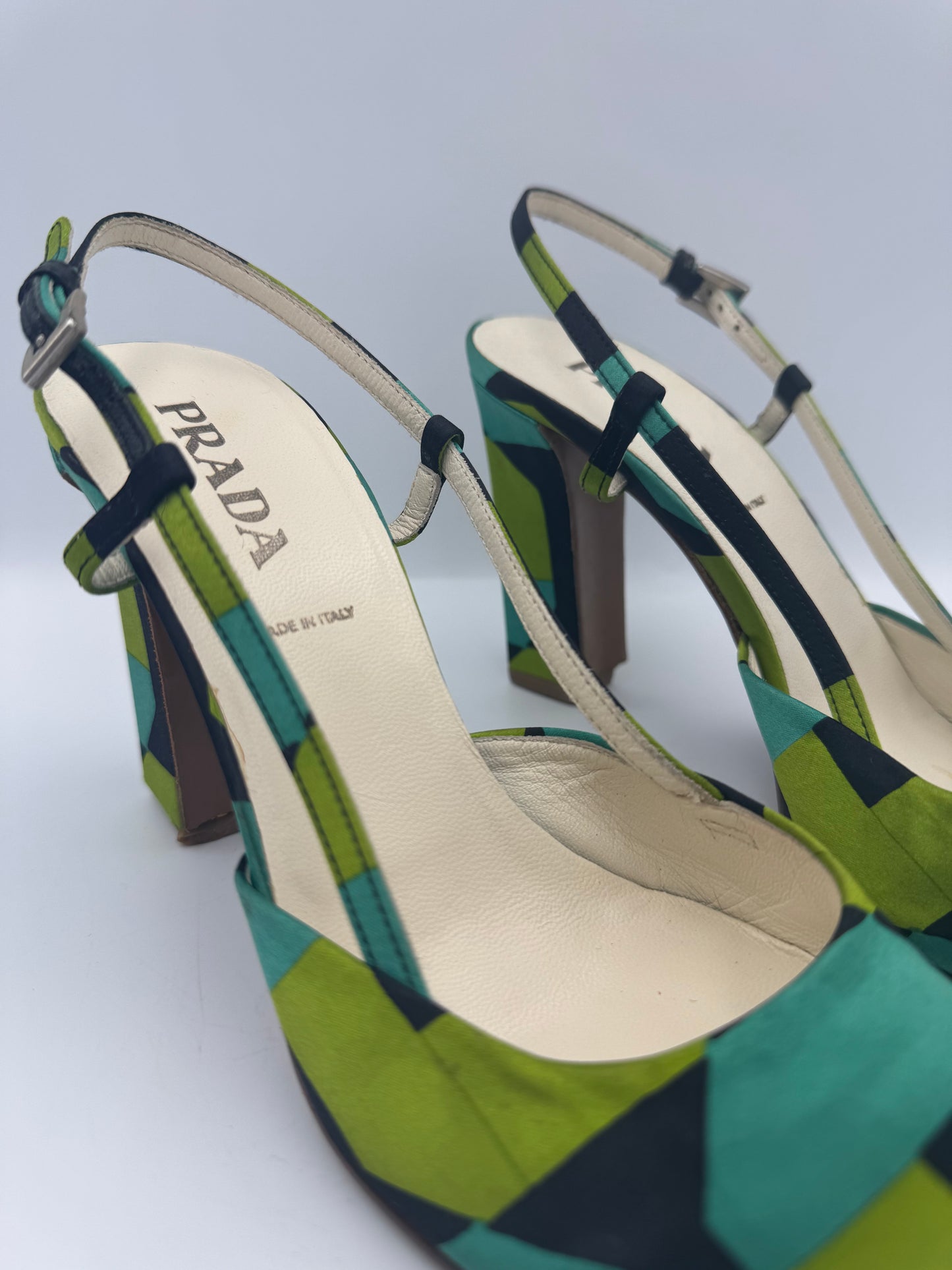 PRADA size 36.5 Satin Geometric Heels