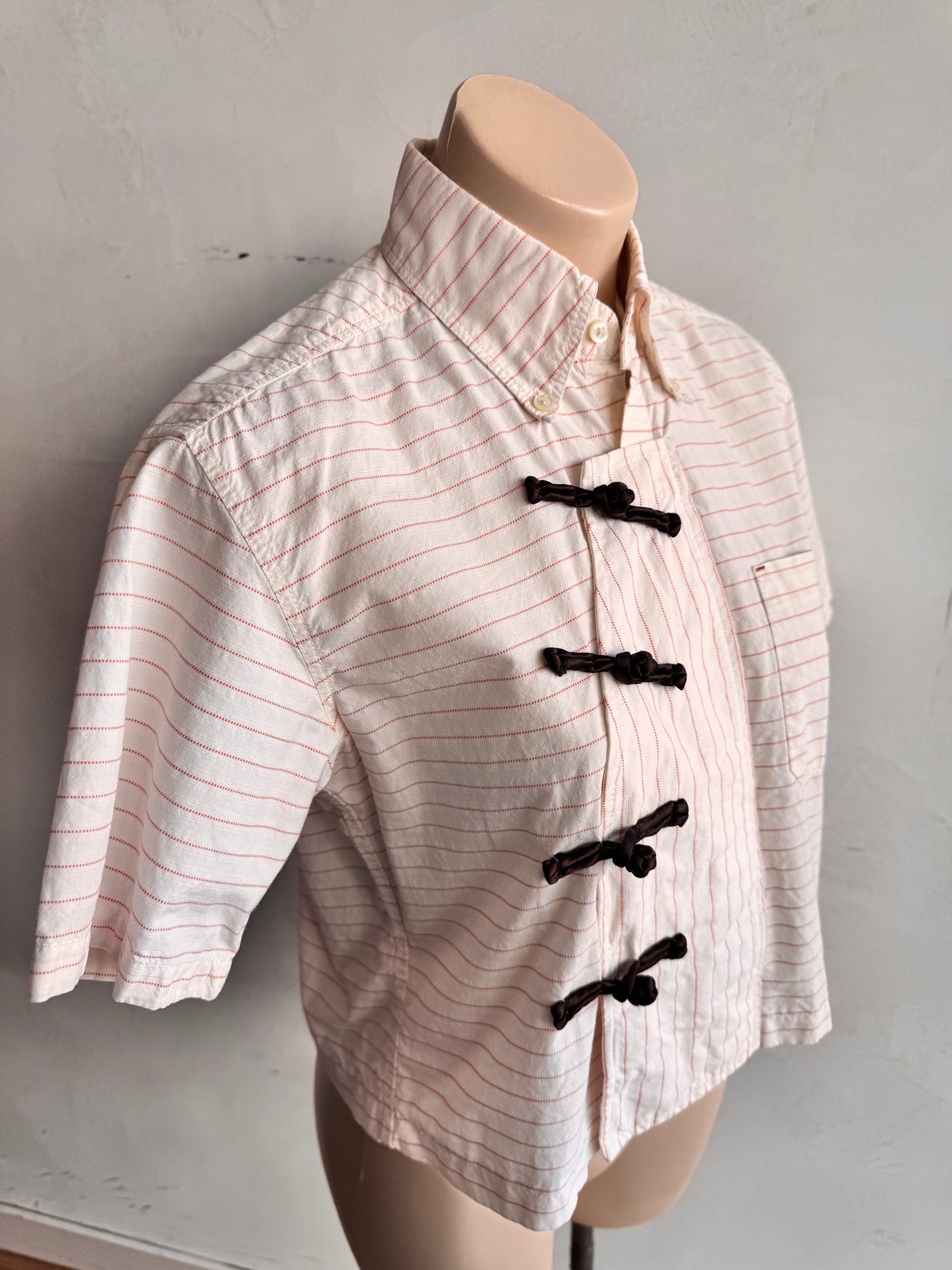 Upcycled IXIZ Oranges and Cream stripe shirt - size S