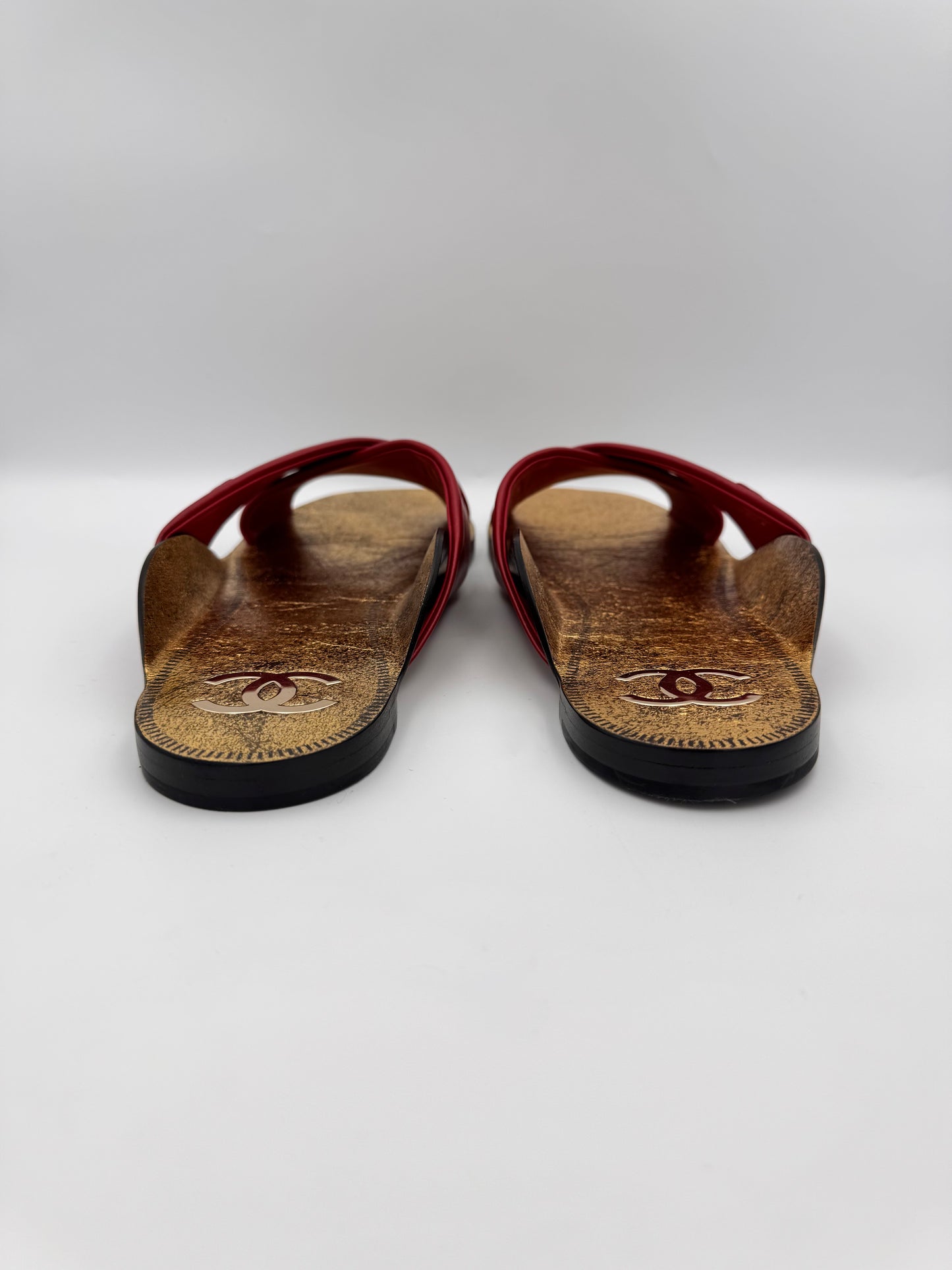 Chanel Red Lambskin Leather Mules Size 41C