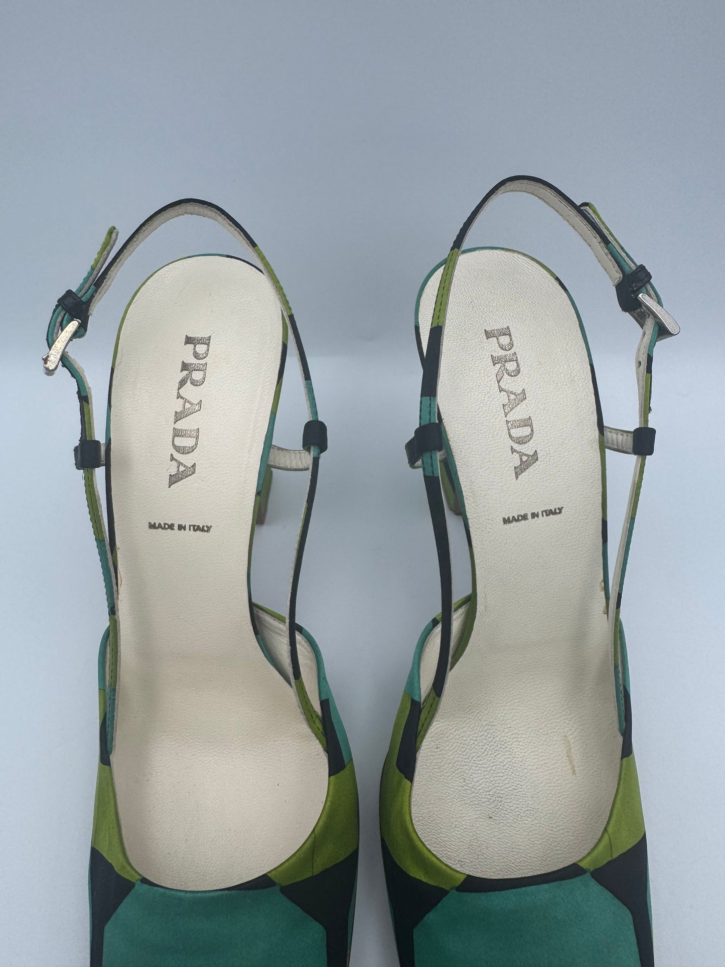 PRADA size 36.5 Satin Geometric Heels