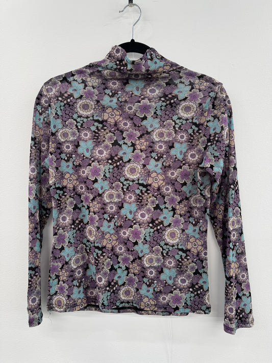 Purple Mesh Print Top - Size S