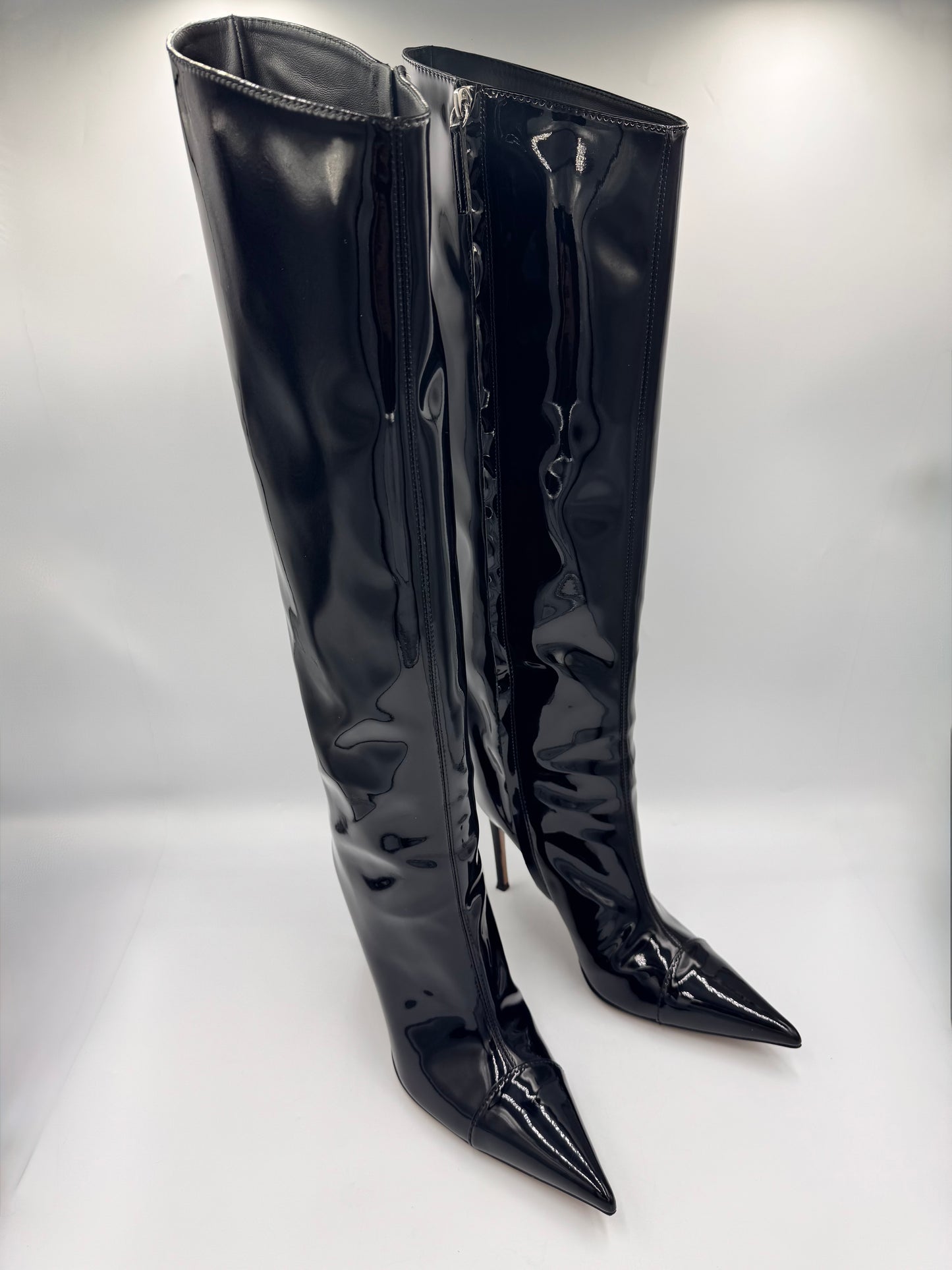 ALEXANDRE VAULTHIER Black Patent Knee-High Boots size 38.5