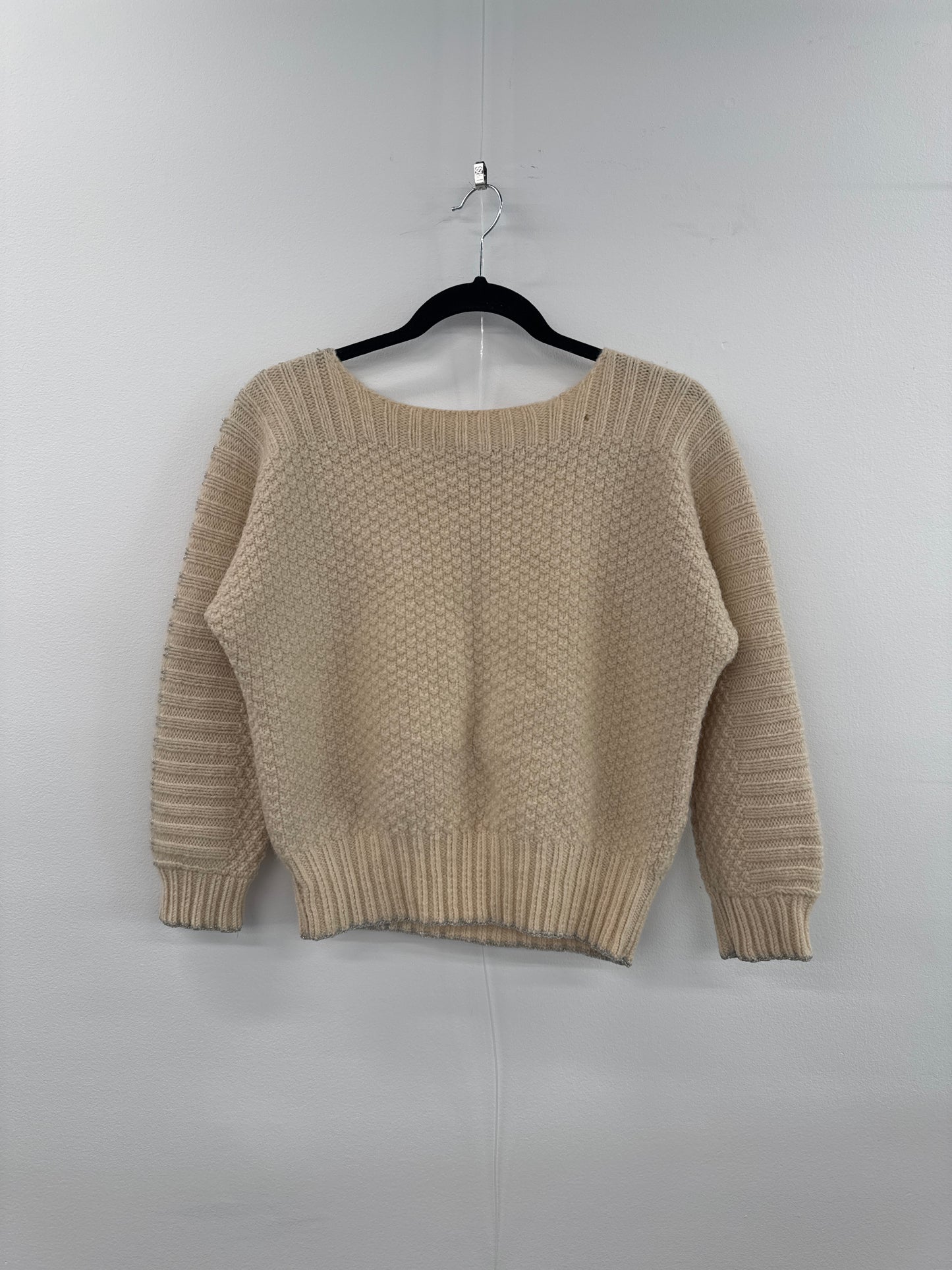 Cream Knit Top with Bow Details - Size S