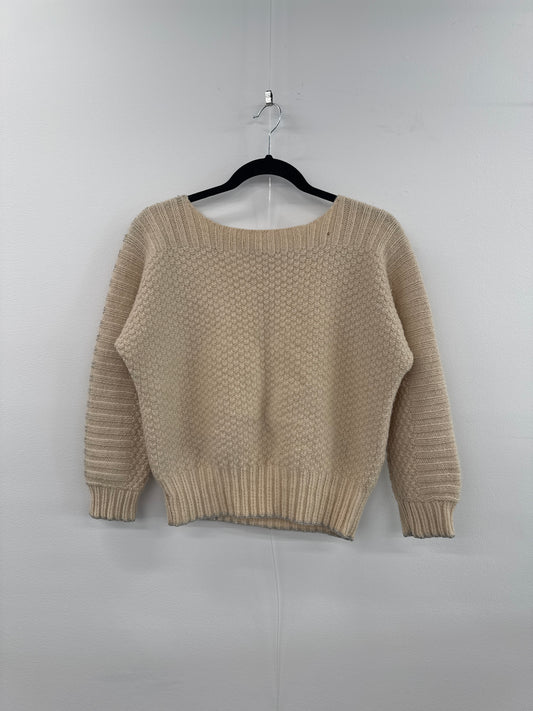 Cream Knit Top with Bow Details - Size S