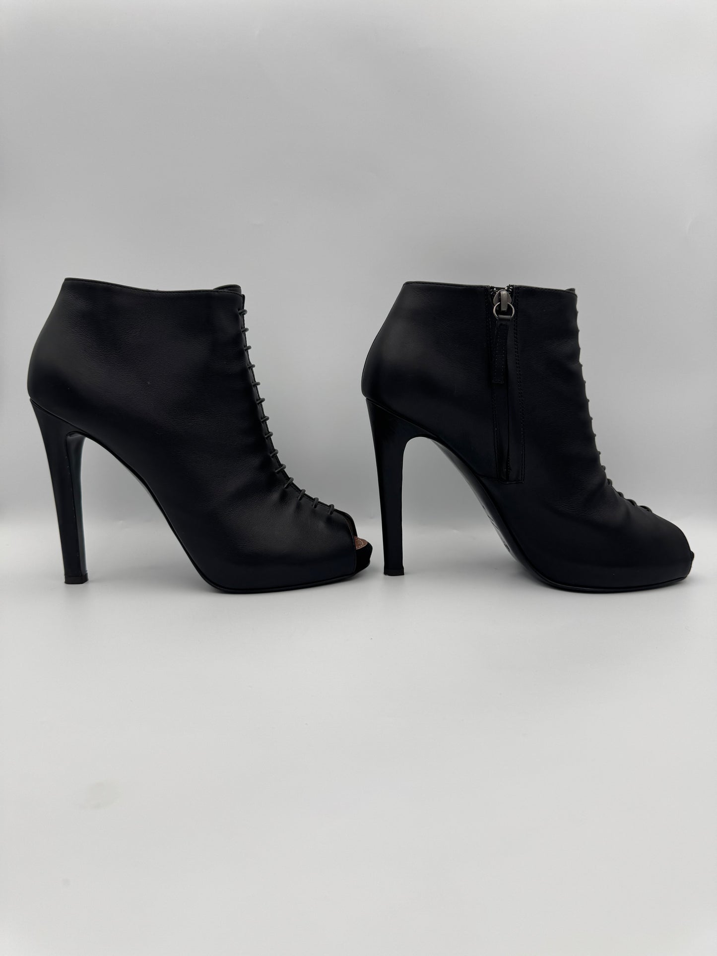 PROENZA SCHOULER Black Leather Open Toe Boots Size 39