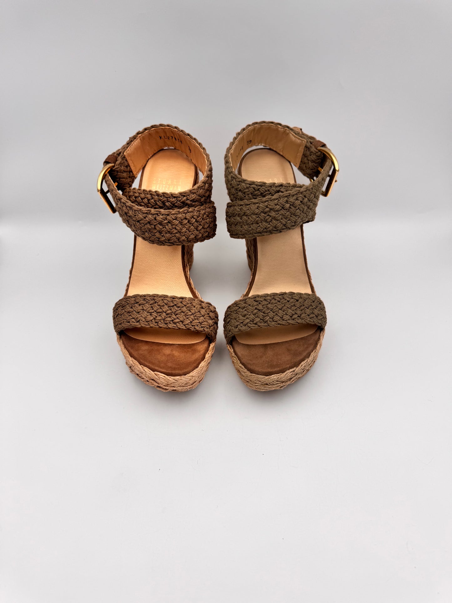 STUART WEITZMAN Woven Khaki Wedge Espadrilles Size 39