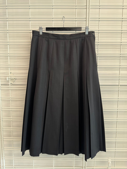 Vintage Black Pure Wool Pleated Skirt - Size 16