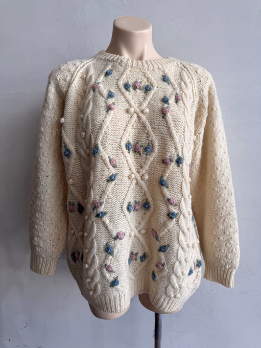 Vintage Jump cream wool chunky cable jumper - size L