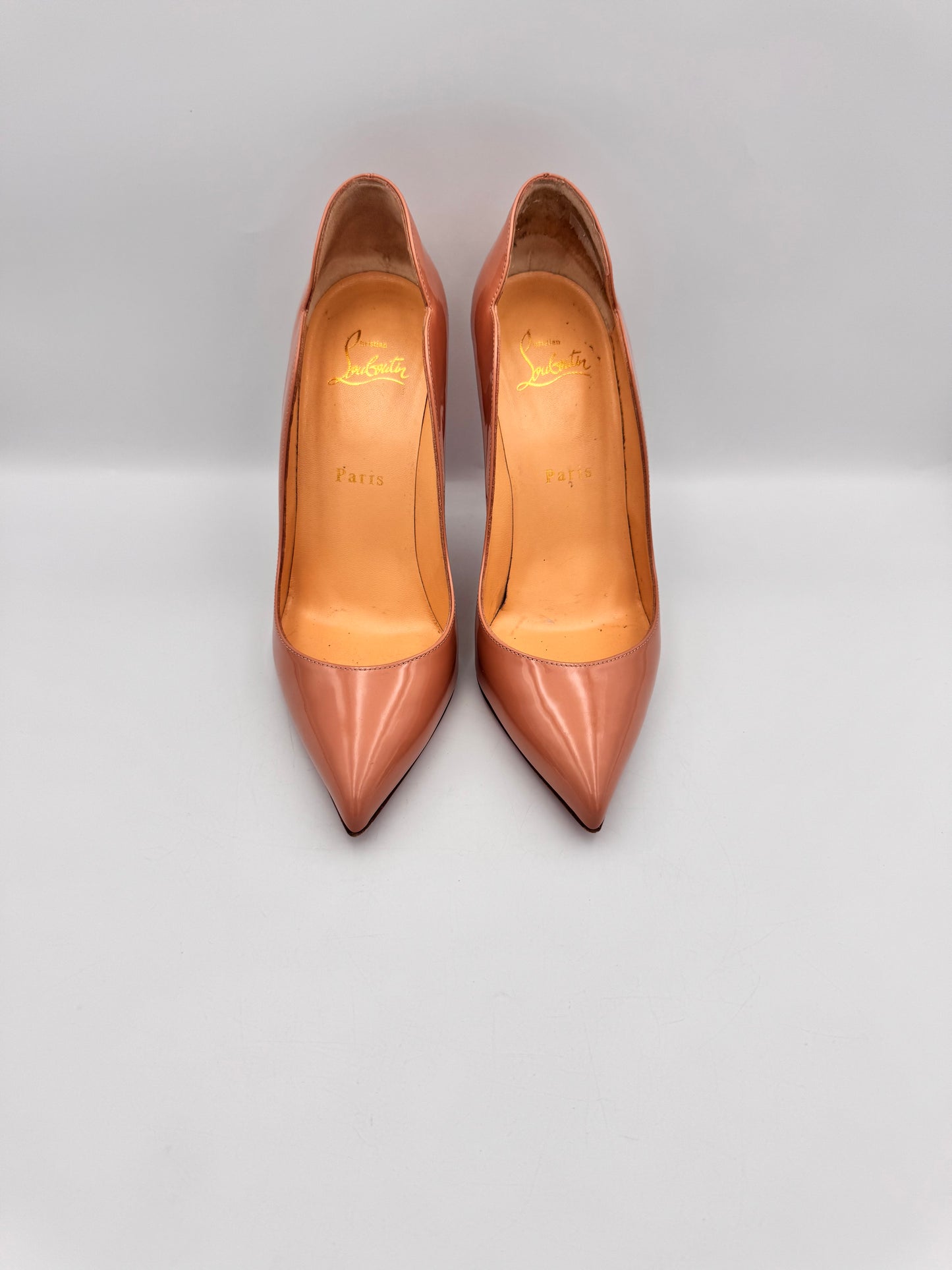 CHRISTIAN LOUBOUTIN Nude Patent Heels Size 37.5