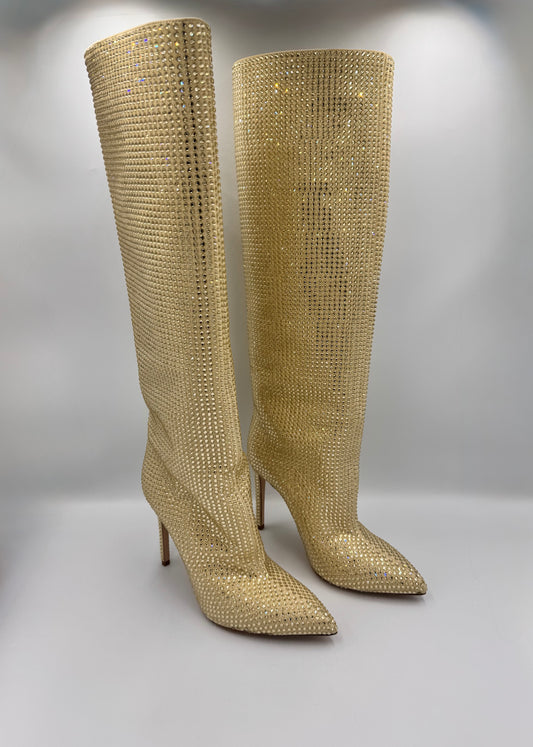 PARIS TEXAS Gold Rhinestone Boots Size 38.5