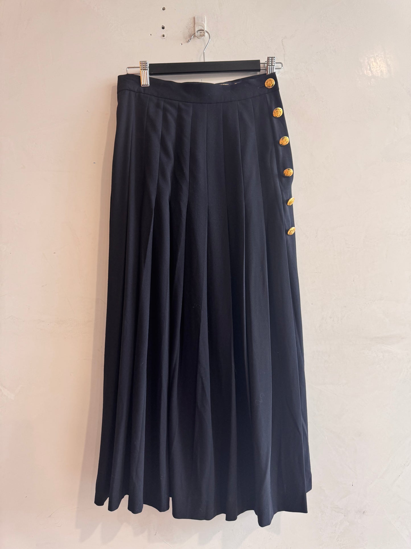 Vintage Escada Black Pleated Wool Maxi Skirt - size S