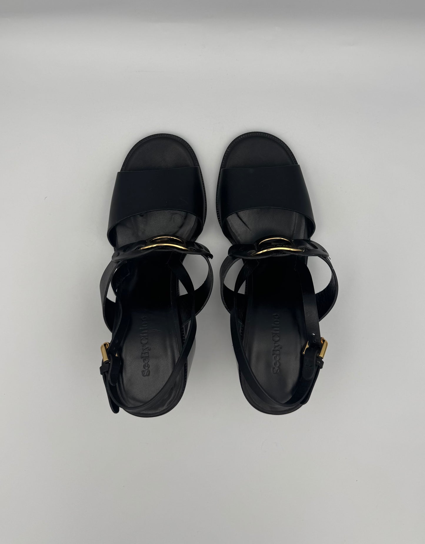 See By Chloe Chunky Black/Gold Heel Size 40