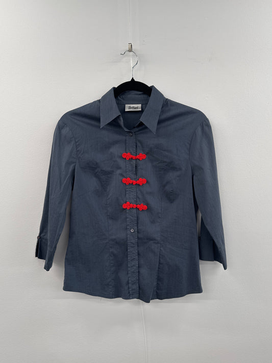 Vintage Sportsgirl Grey Shirt Tang Button - Size 10