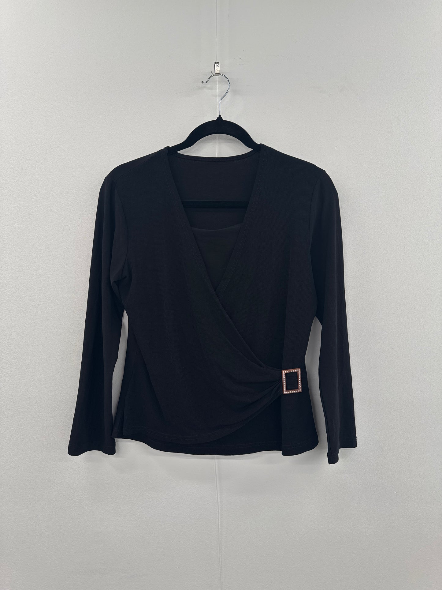 Black Mesh Wrap Top with Bling Buckle - Size S