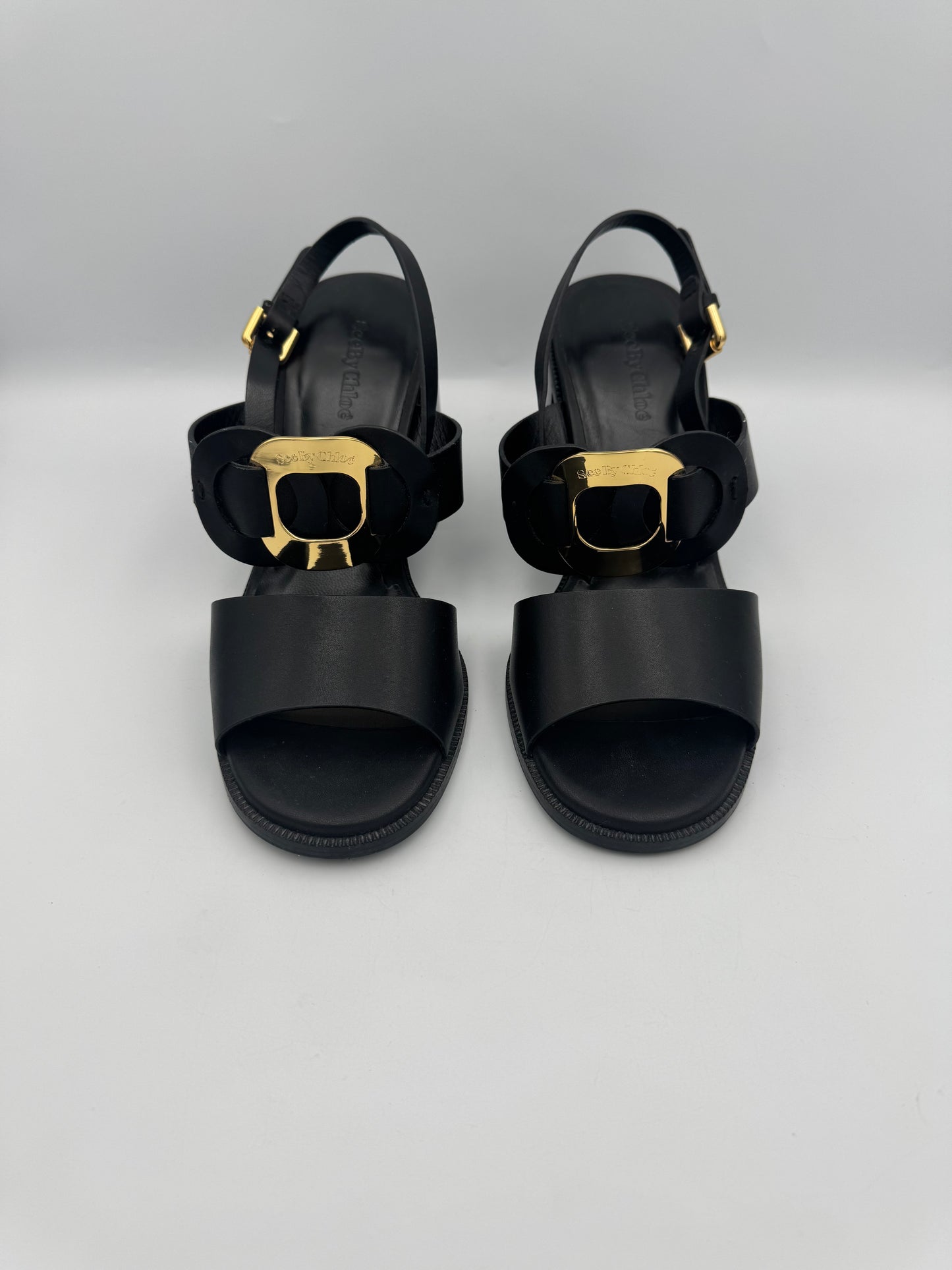 See By Chloe Chunky Black/Gold Heel Size 40