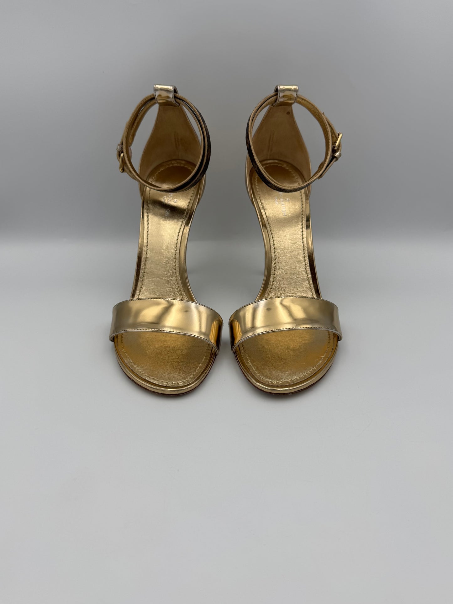 LOUIS VUITTON Gold Strappy Heels 38.5