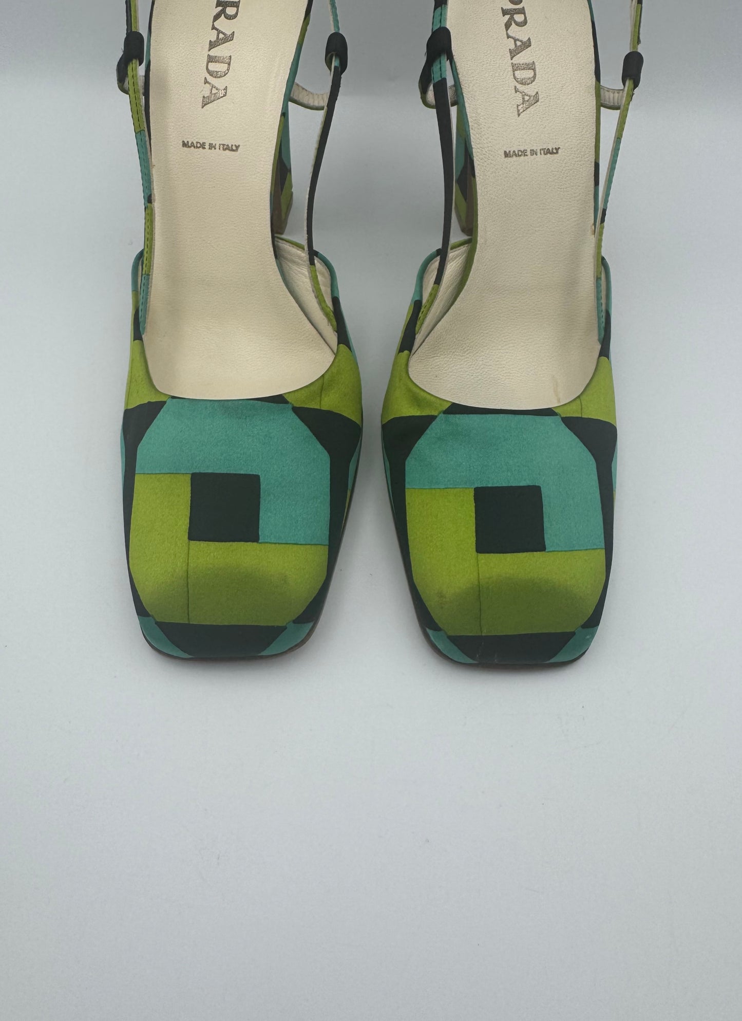 PRADA size 36.5 Satin Geometric Heels