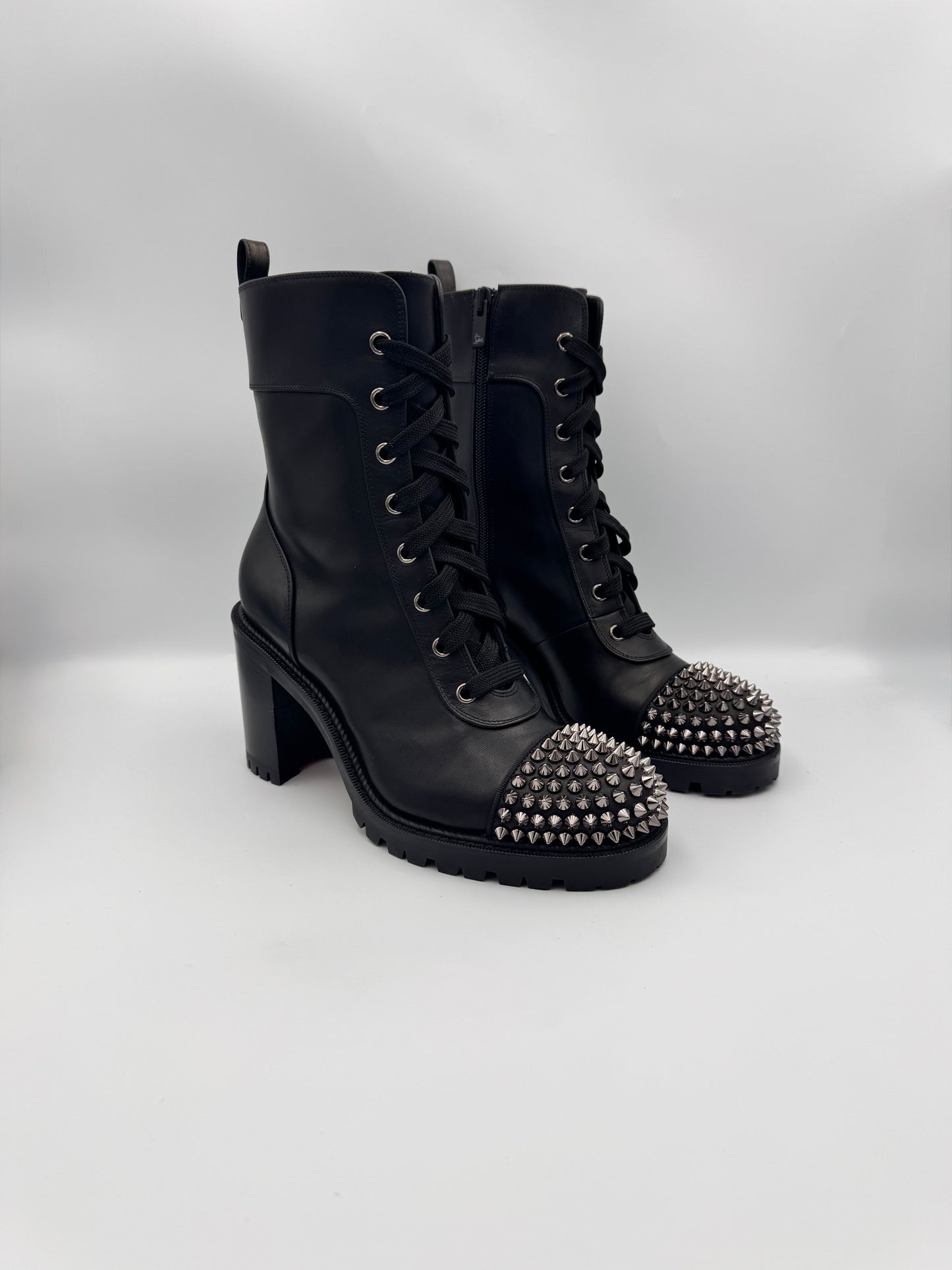 CHRISTIAN LOUBOUTIN Black LaceUp Boots Spikes Size 38.5