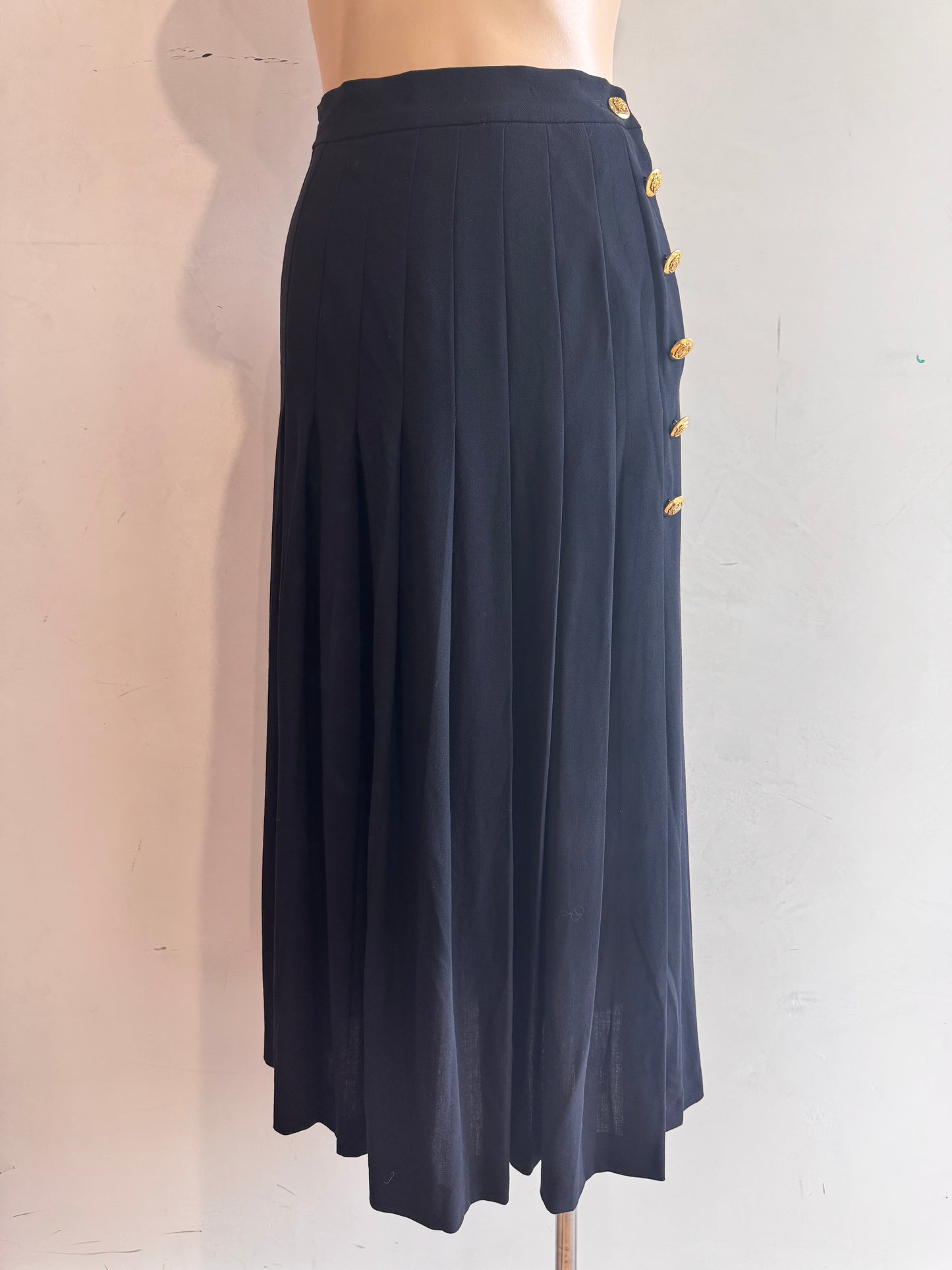 Vintage Escada Black Pleated Wool Maxi Skirt - size S
