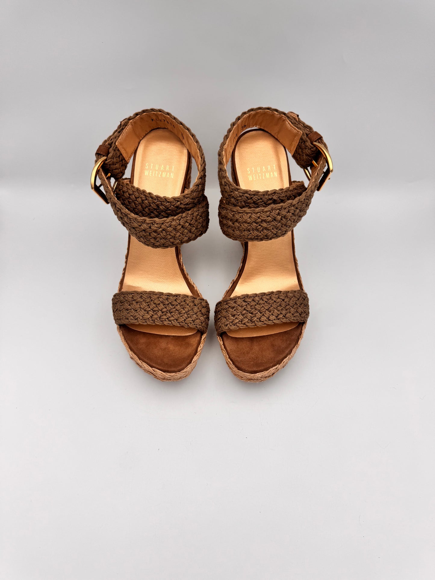 STUART WEITZMAN Woven Khaki Wedge Espadrilles Size 39