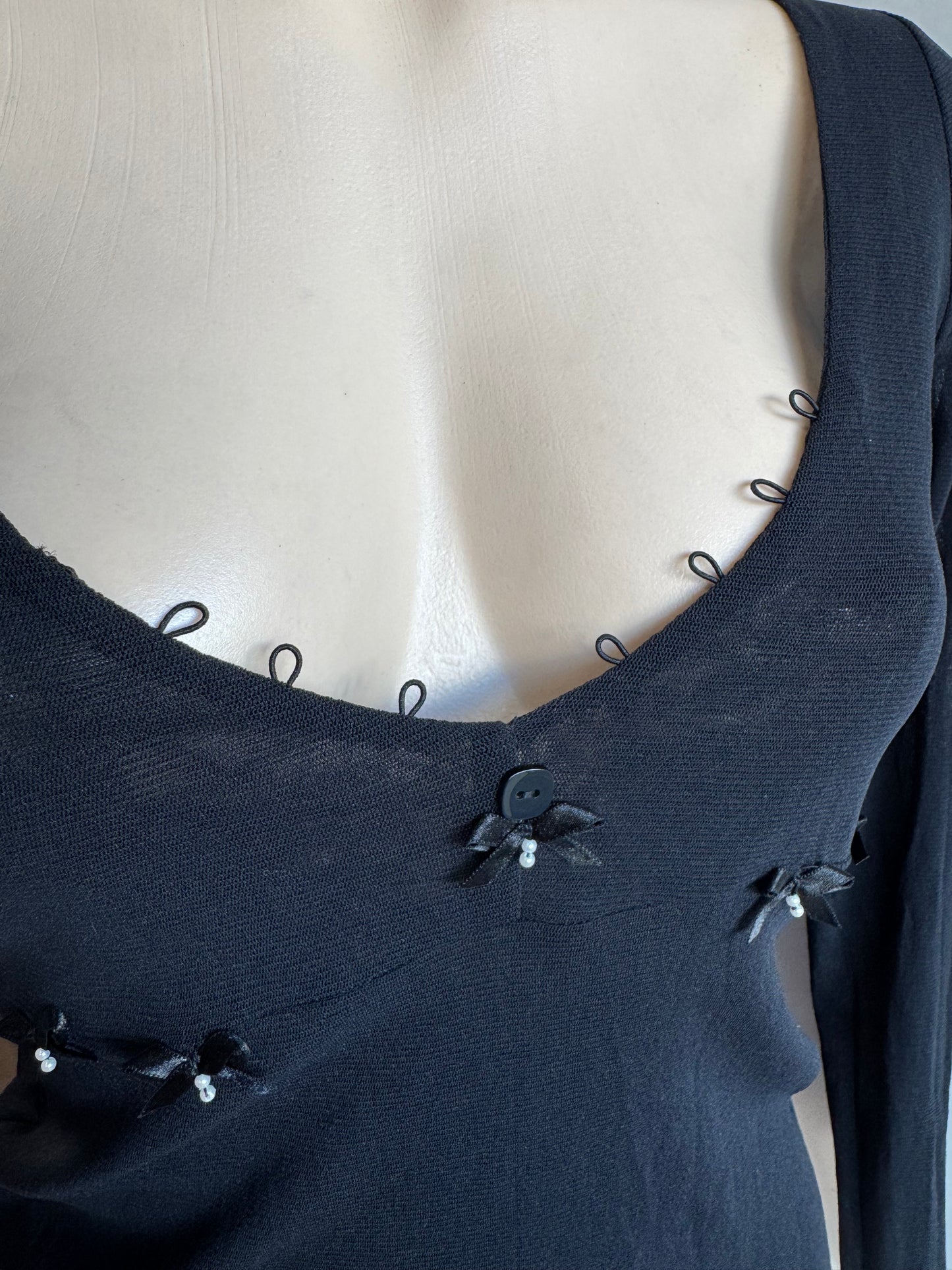 PingPong Black Mesh Top with Bows - size 12
