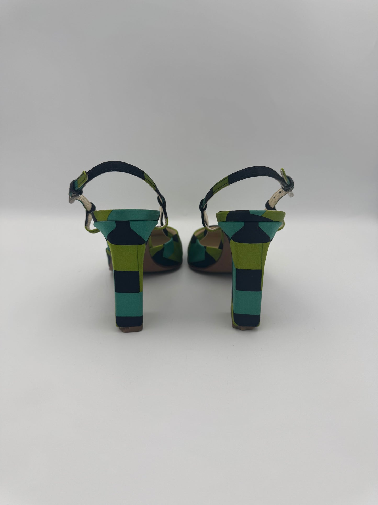 PRADA size 36.5 Satin Geometric Heels