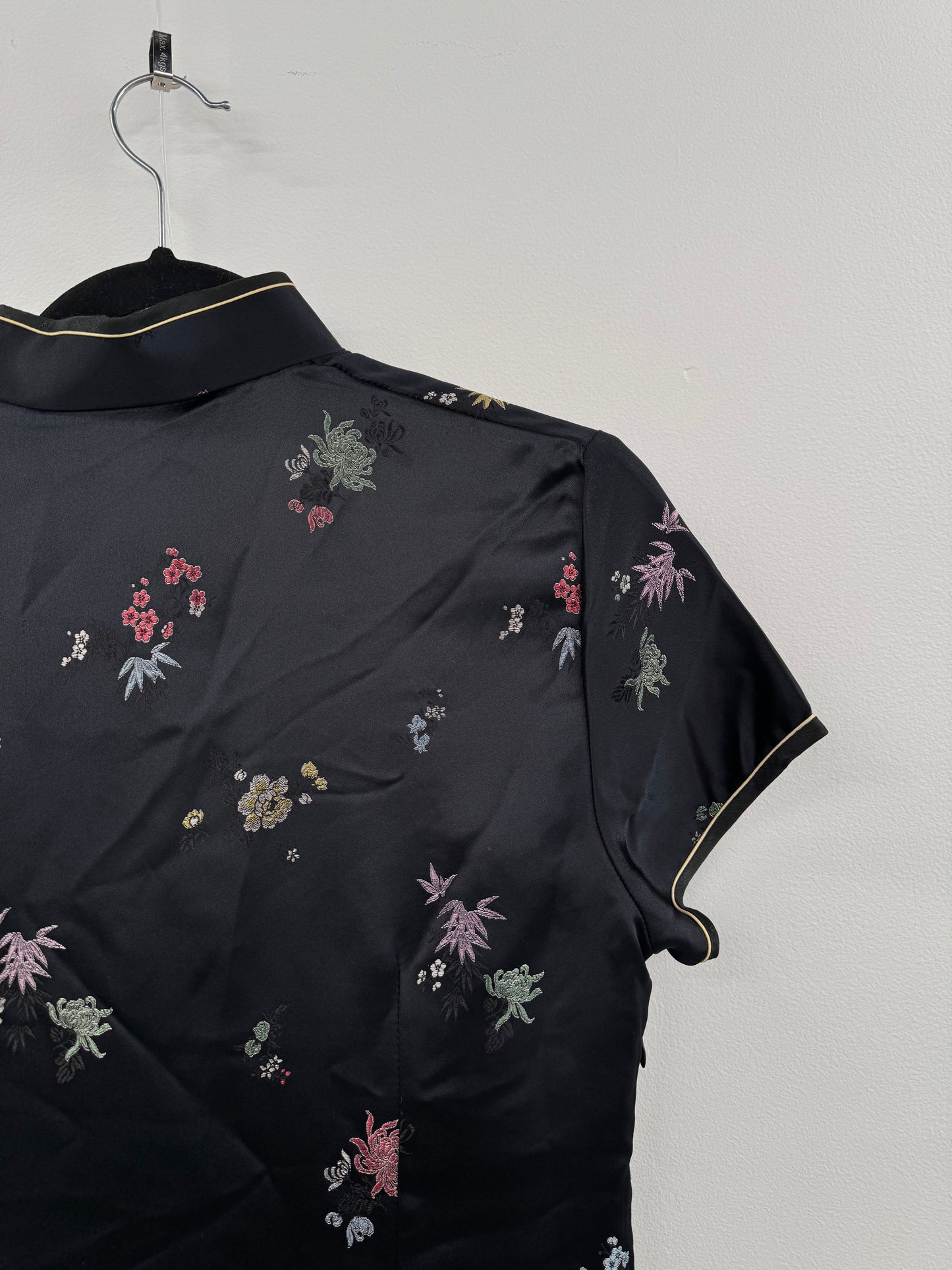 Vintage Black Mandarin satin dress - Sz S