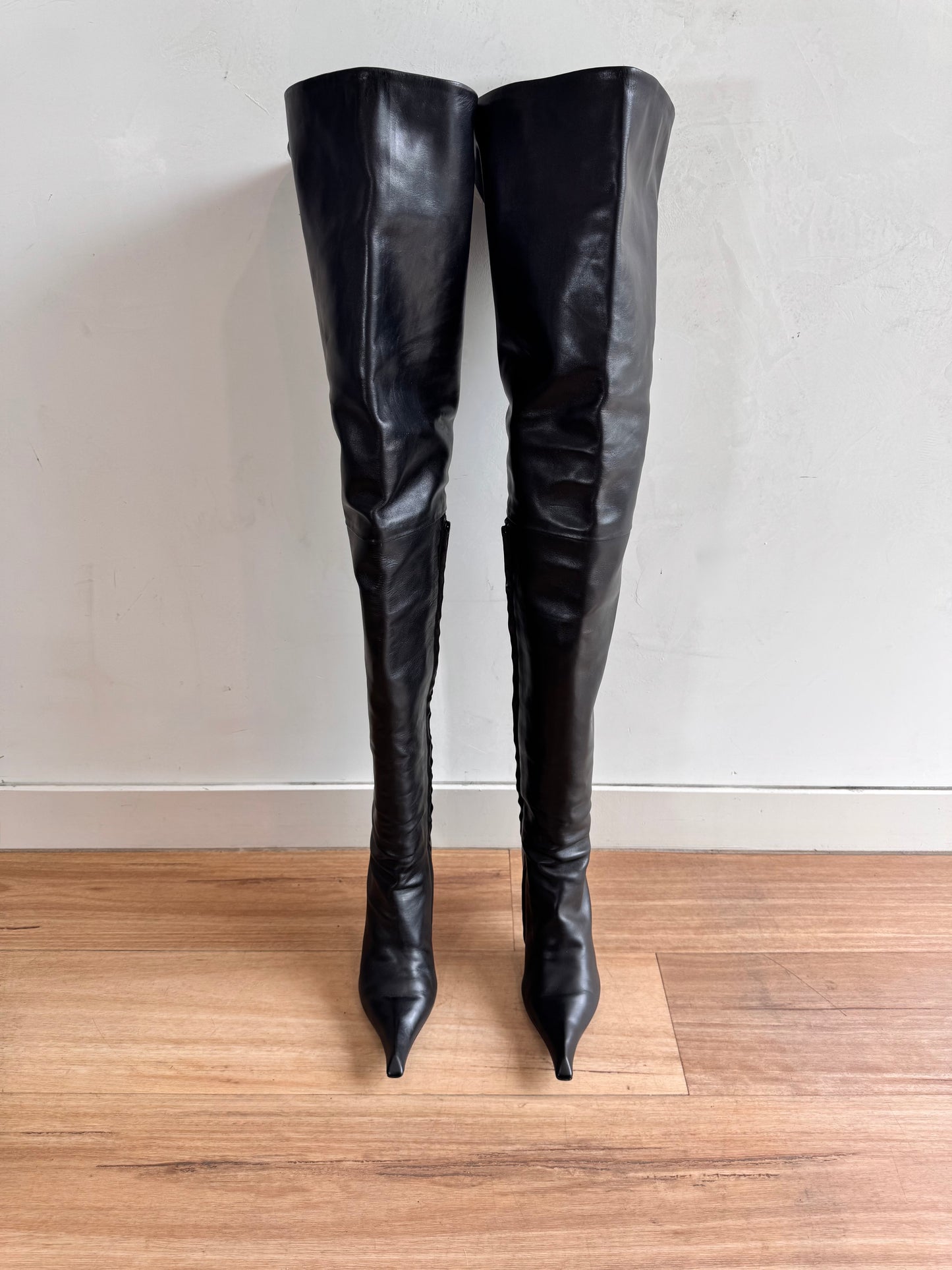 BALENCIAGA Odeon Black Over the Knee Leather Boots size 39