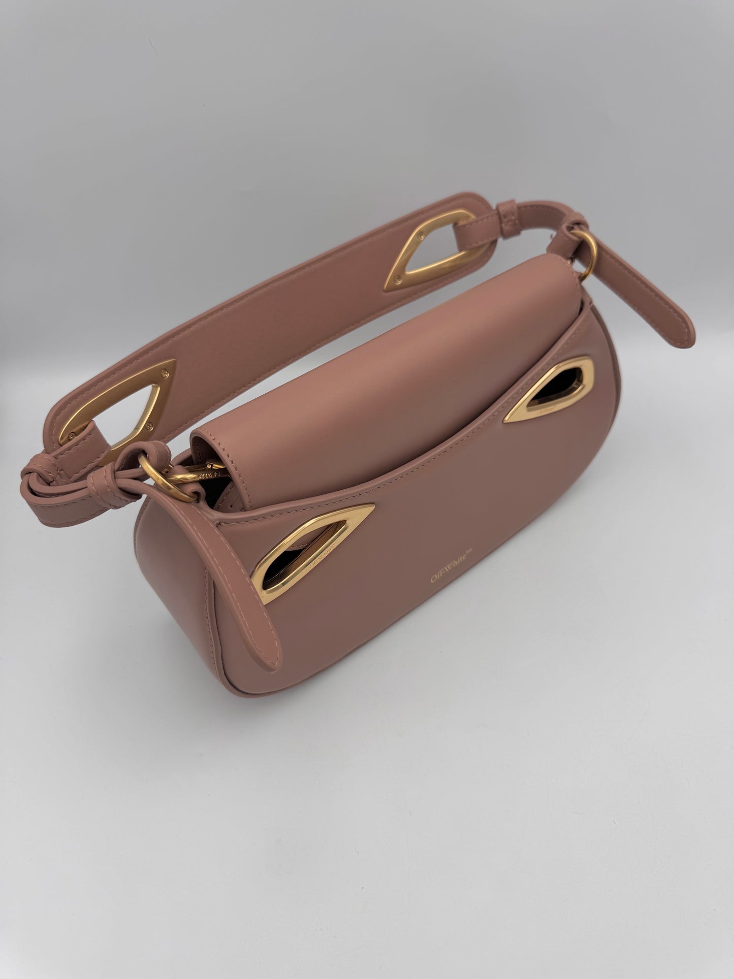 OFF-WHITE Clam Baguette Bag in Beige with Logo