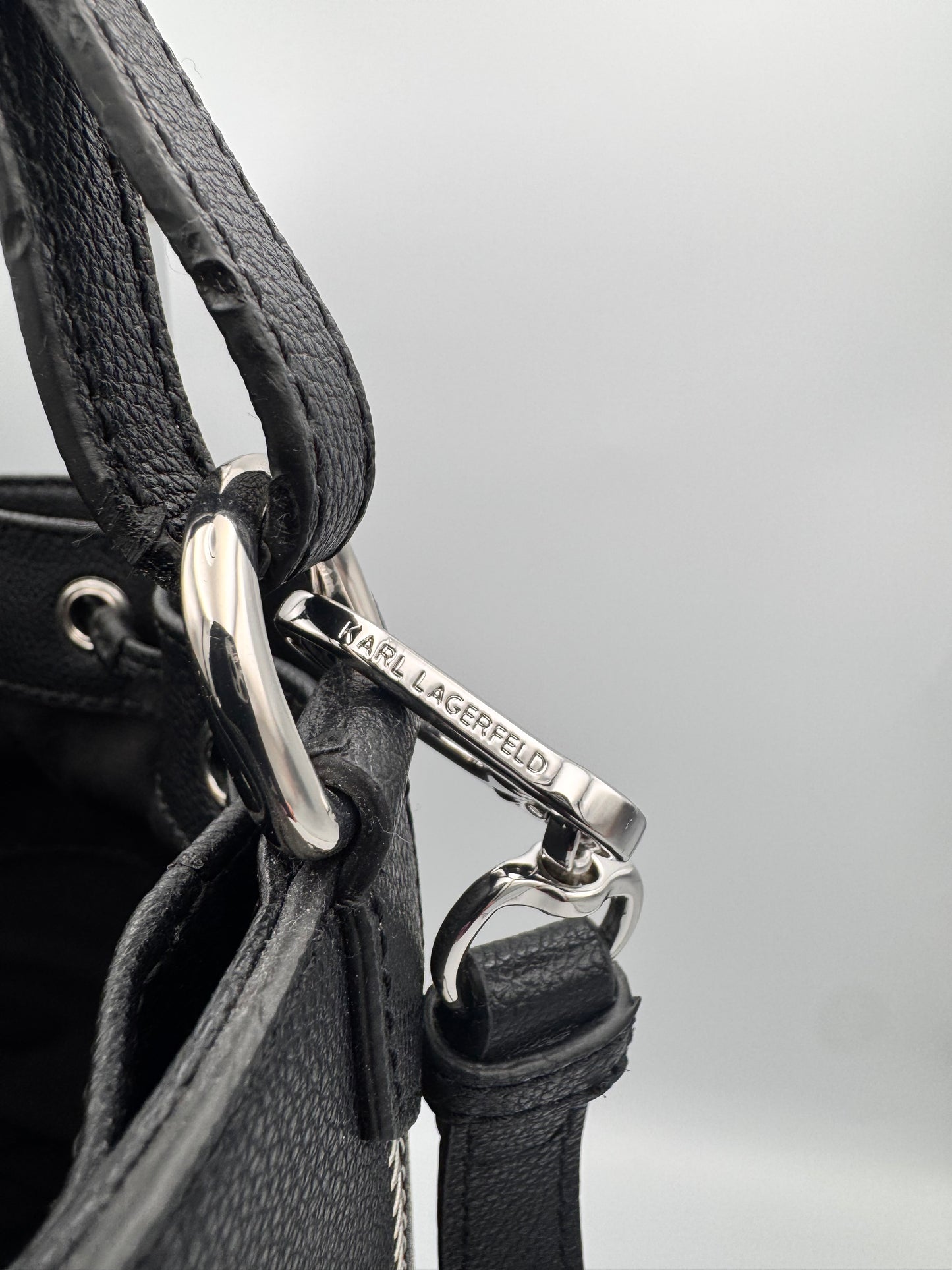 KARL LAGERFELD Black Leather Bucket Bag