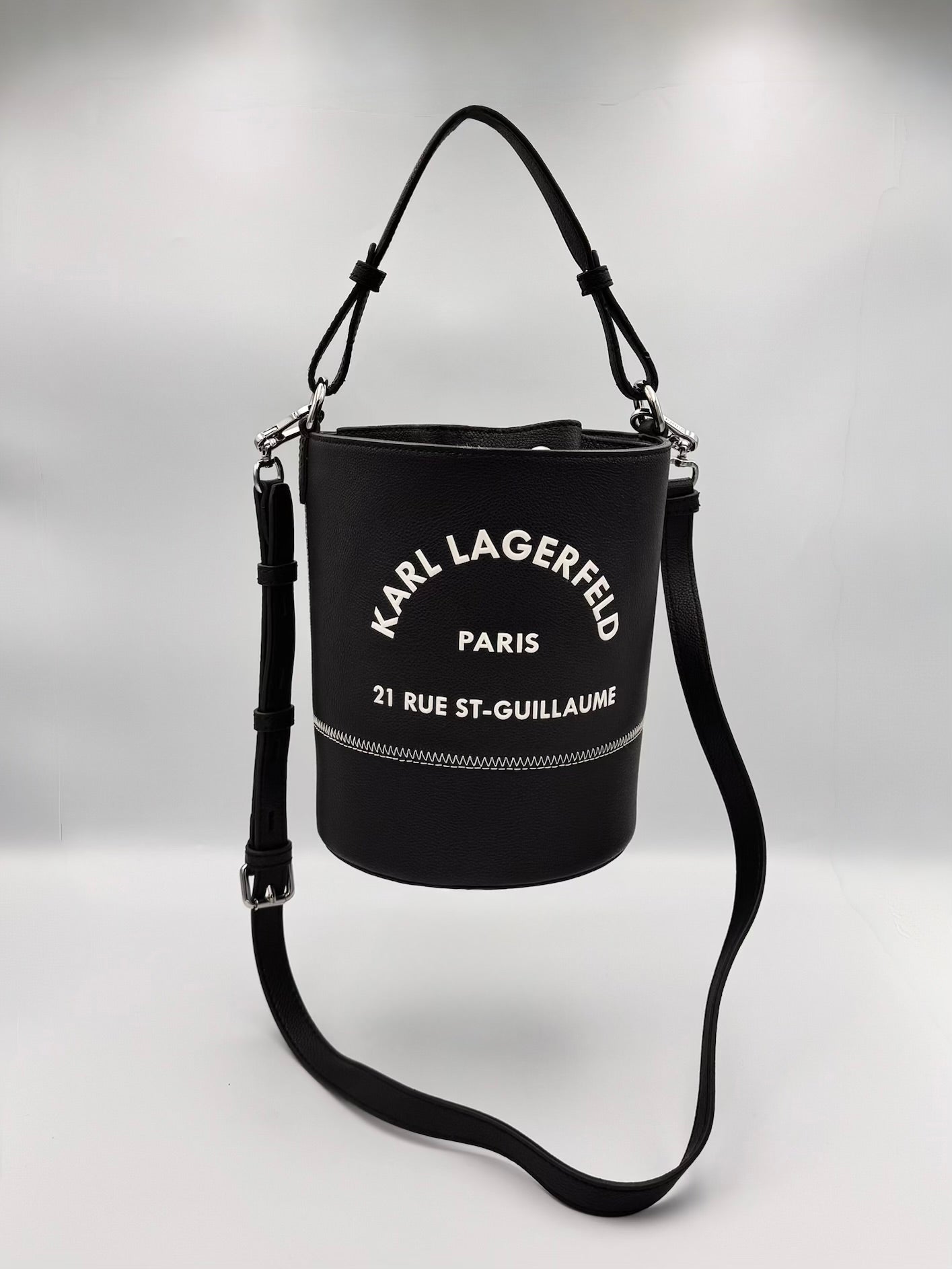 KARL LAGERFELD Black Leather Bucket Bag