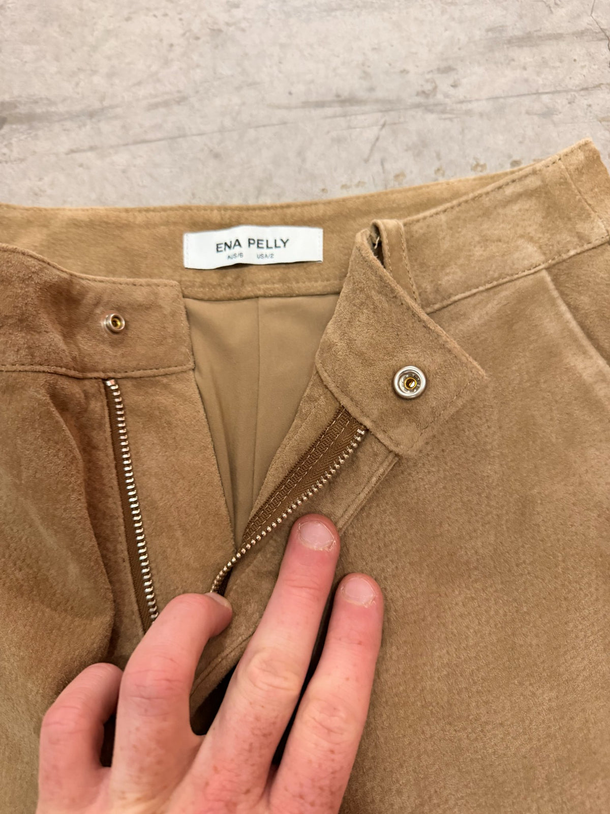 Brown Ena Pelly Tan Suede Shorts - size 6 Size