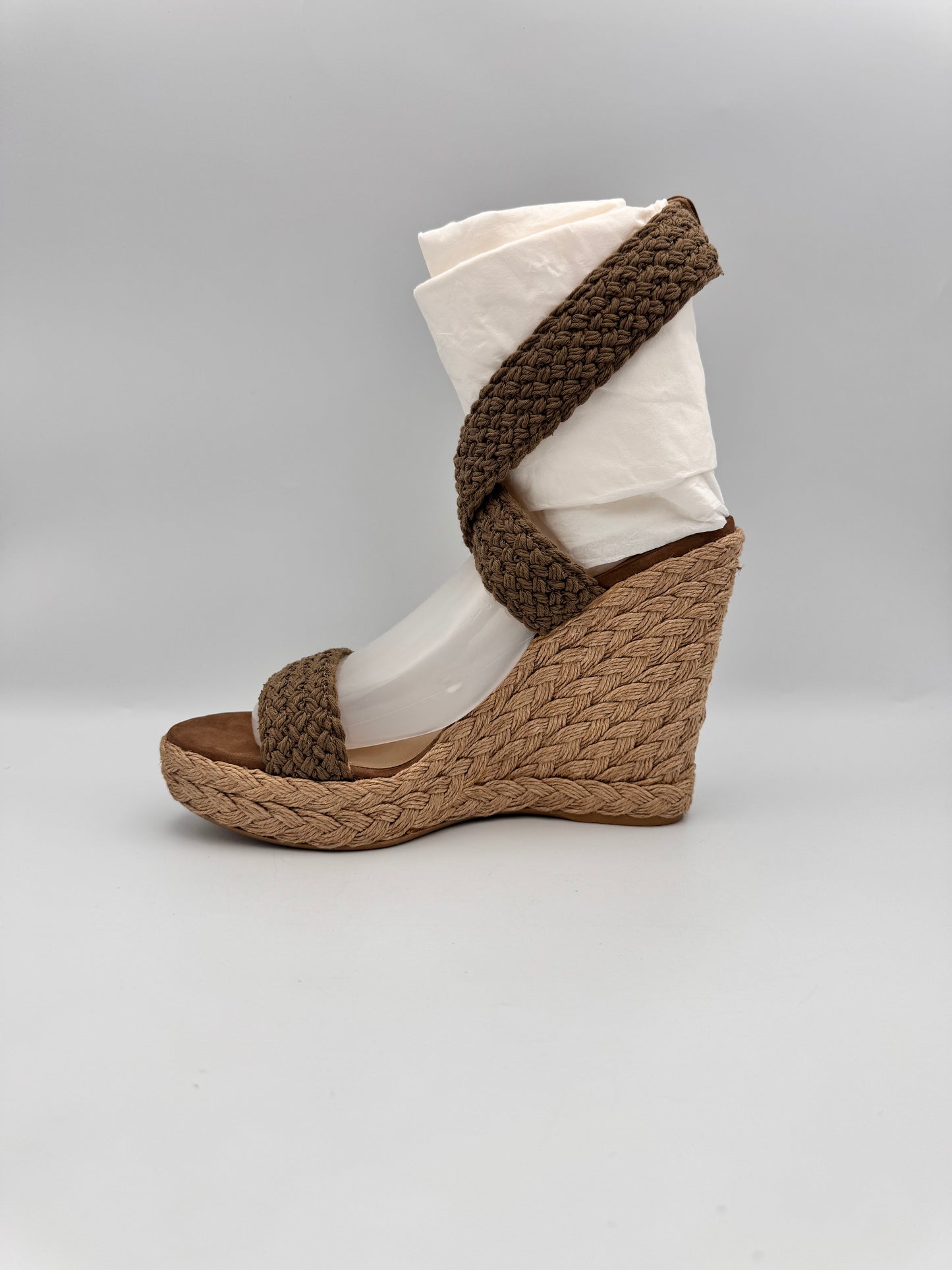 STUART WEITZMAN Woven Khaki Wedge Espadrilles Size 39