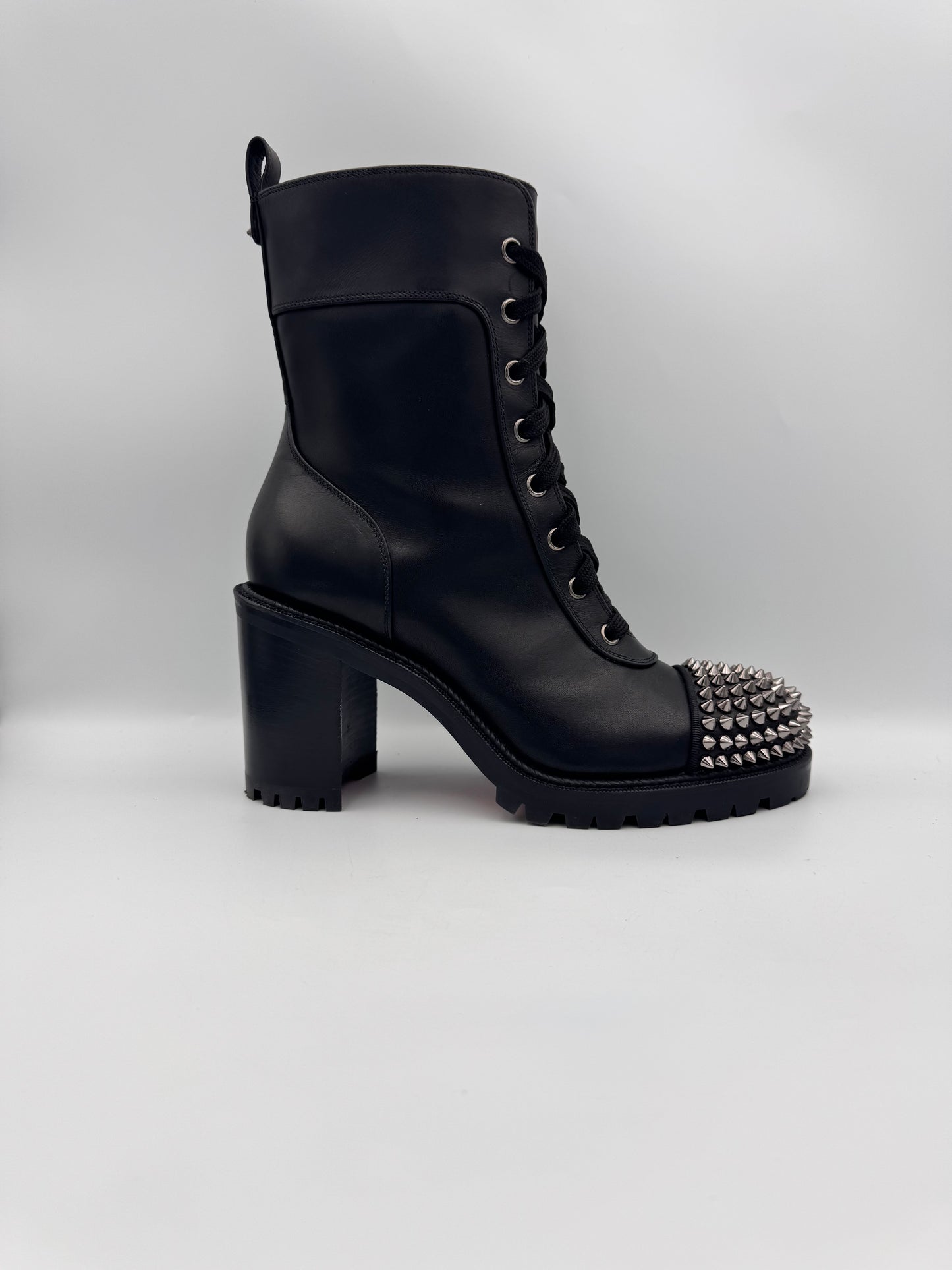 CHRISTIAN LOUBOUTIN Black LaceUp Boots Spikes Size 38.5