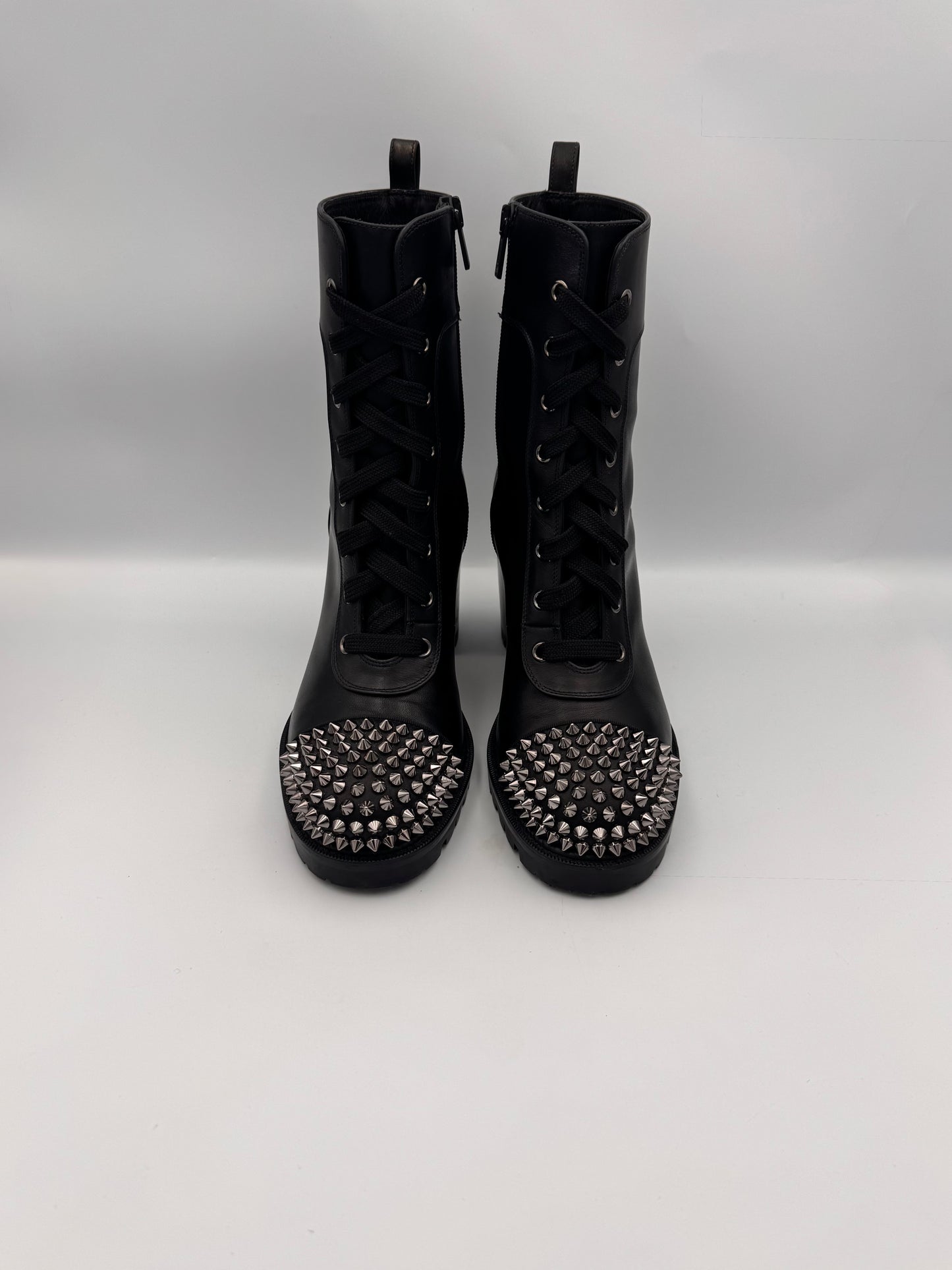 CHRISTIAN LOUBOUTIN Black LaceUp Boots Spikes Size 38.5