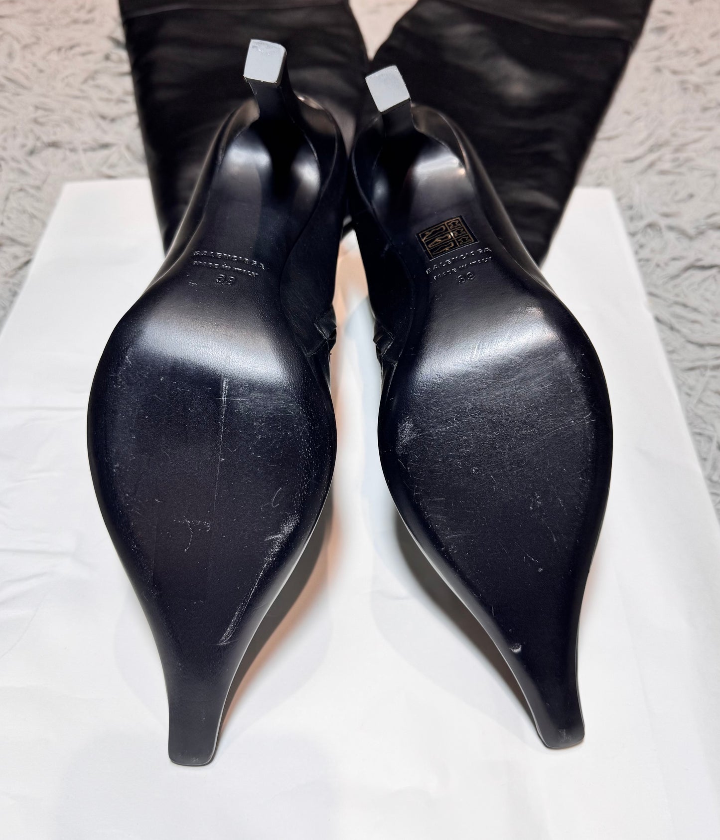 BALENCIAGA Odeon Black Over the Knee Leather Boots size 39