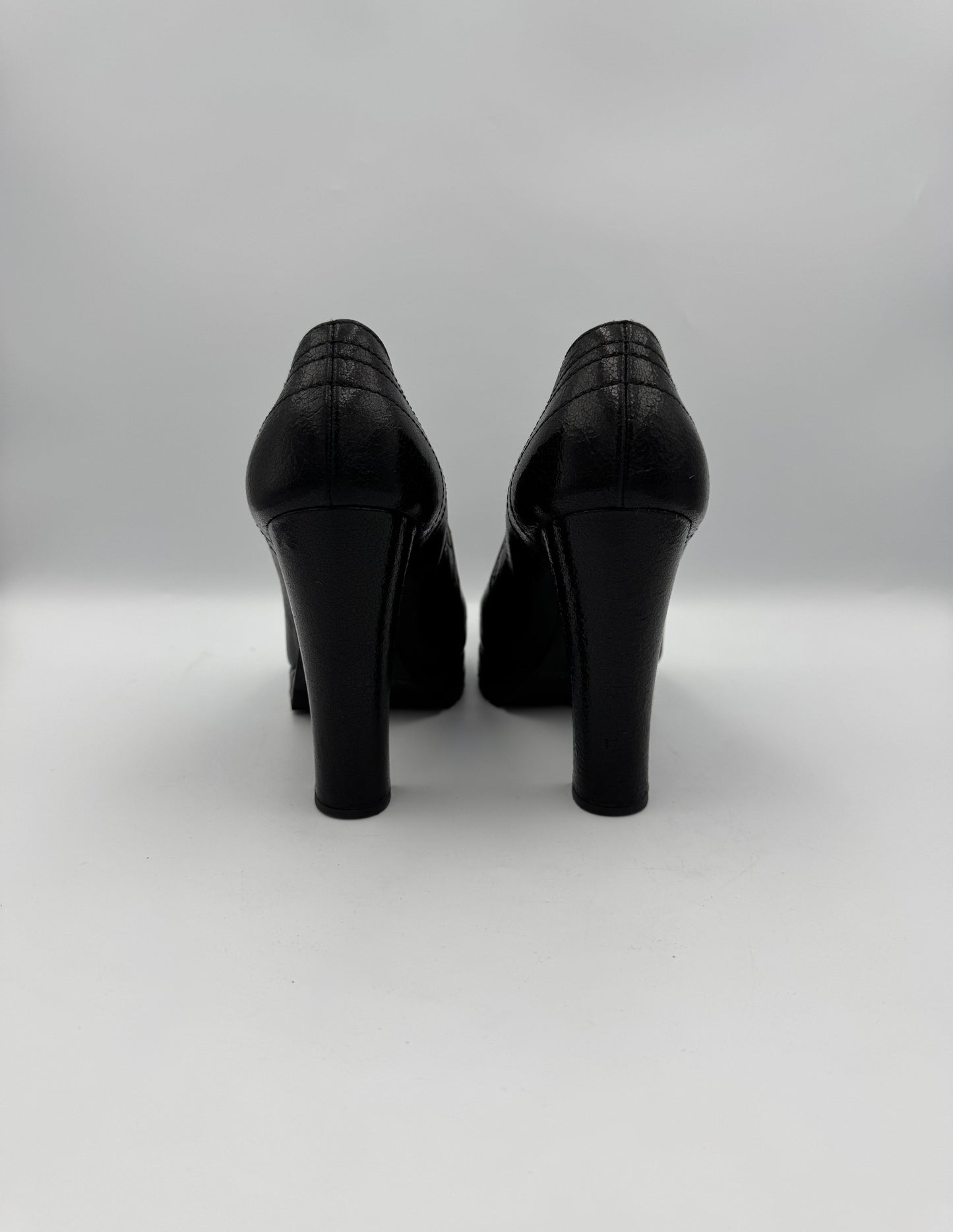 PRADA Black Leather Block Heel Pumps Size 38