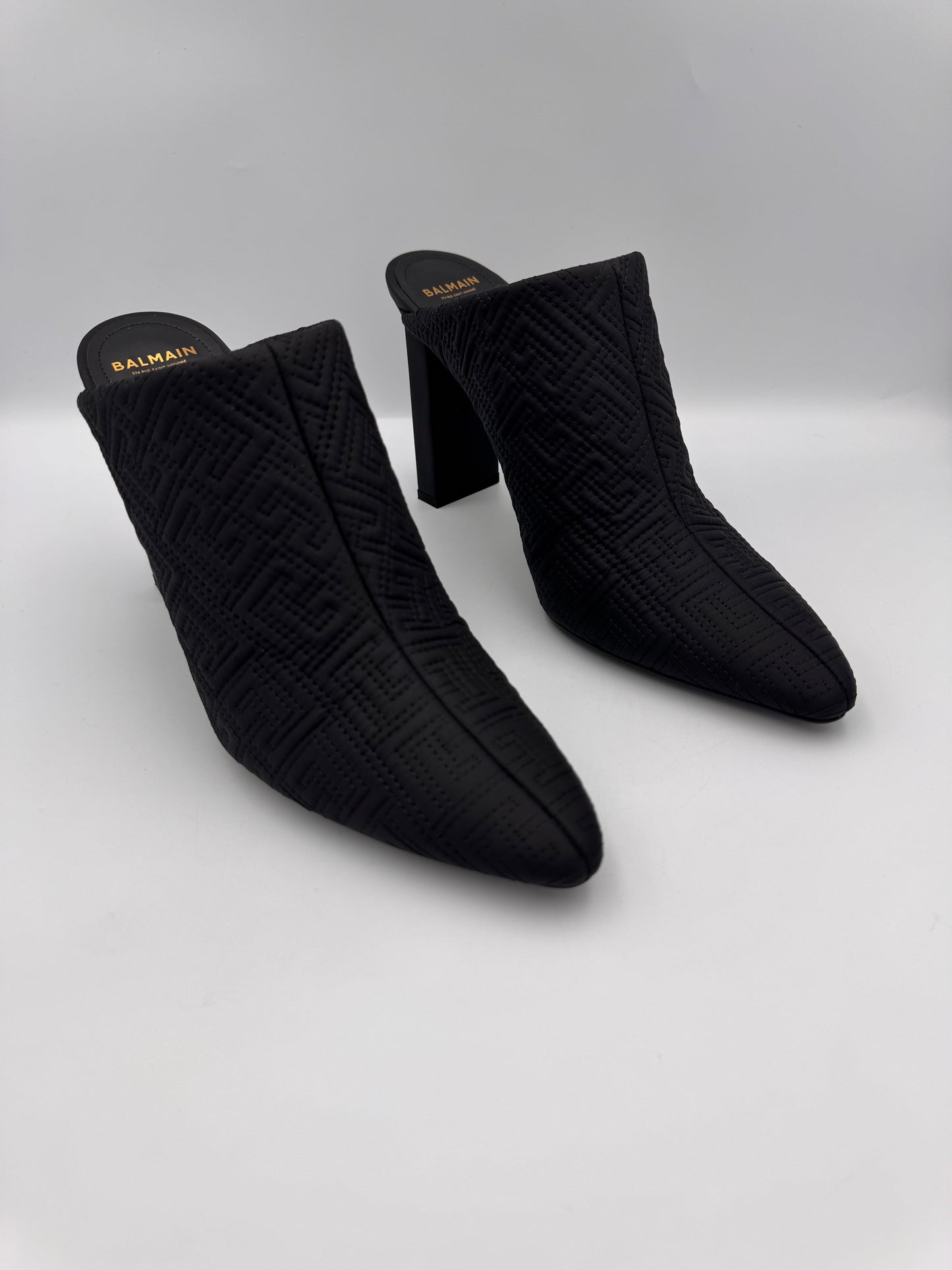 Balmain Black Ulla Monogram Quilted Mules Size 39