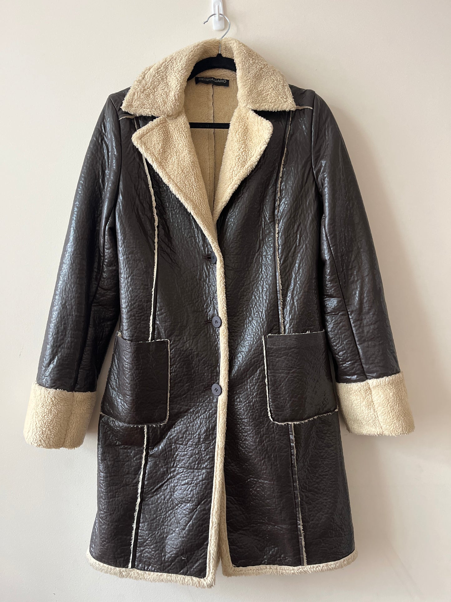 Vintage Bettina Liano Dark Brown Faux Shearling Coat S-M