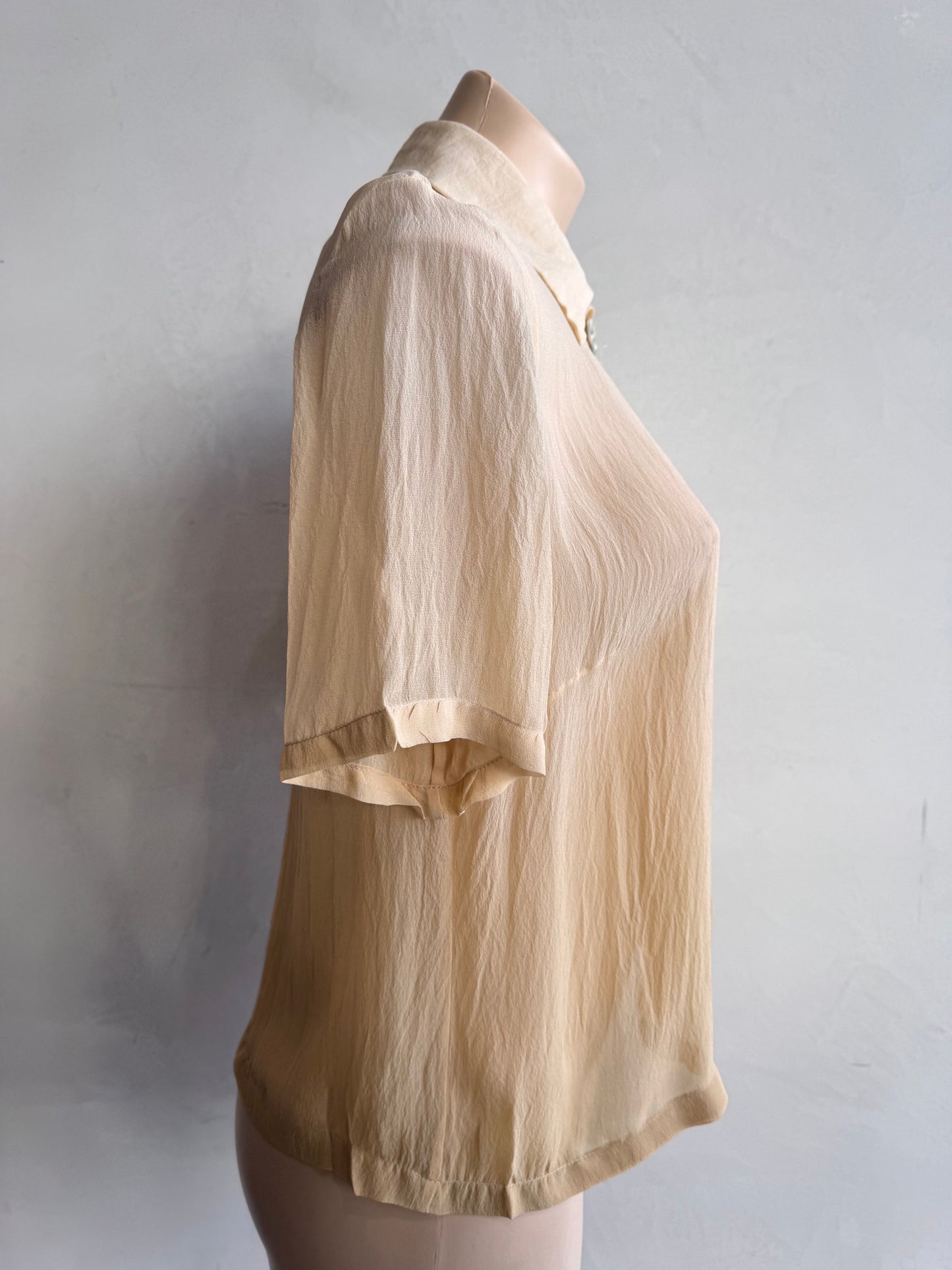 Beige Semi sheer Silk Top - size S/M