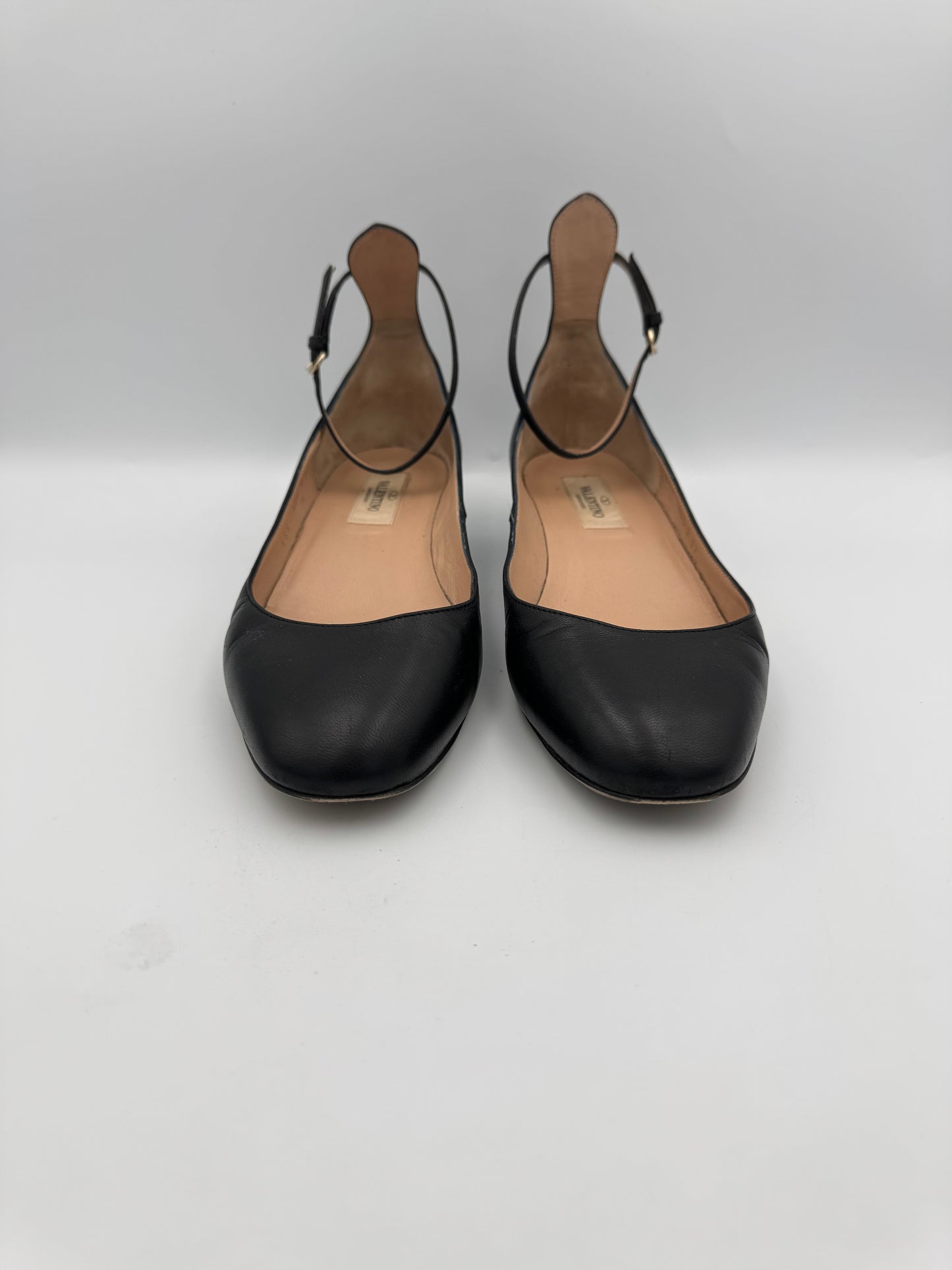 VALENTINO Black Leather Tango Ankke Cuff Flats Size 37