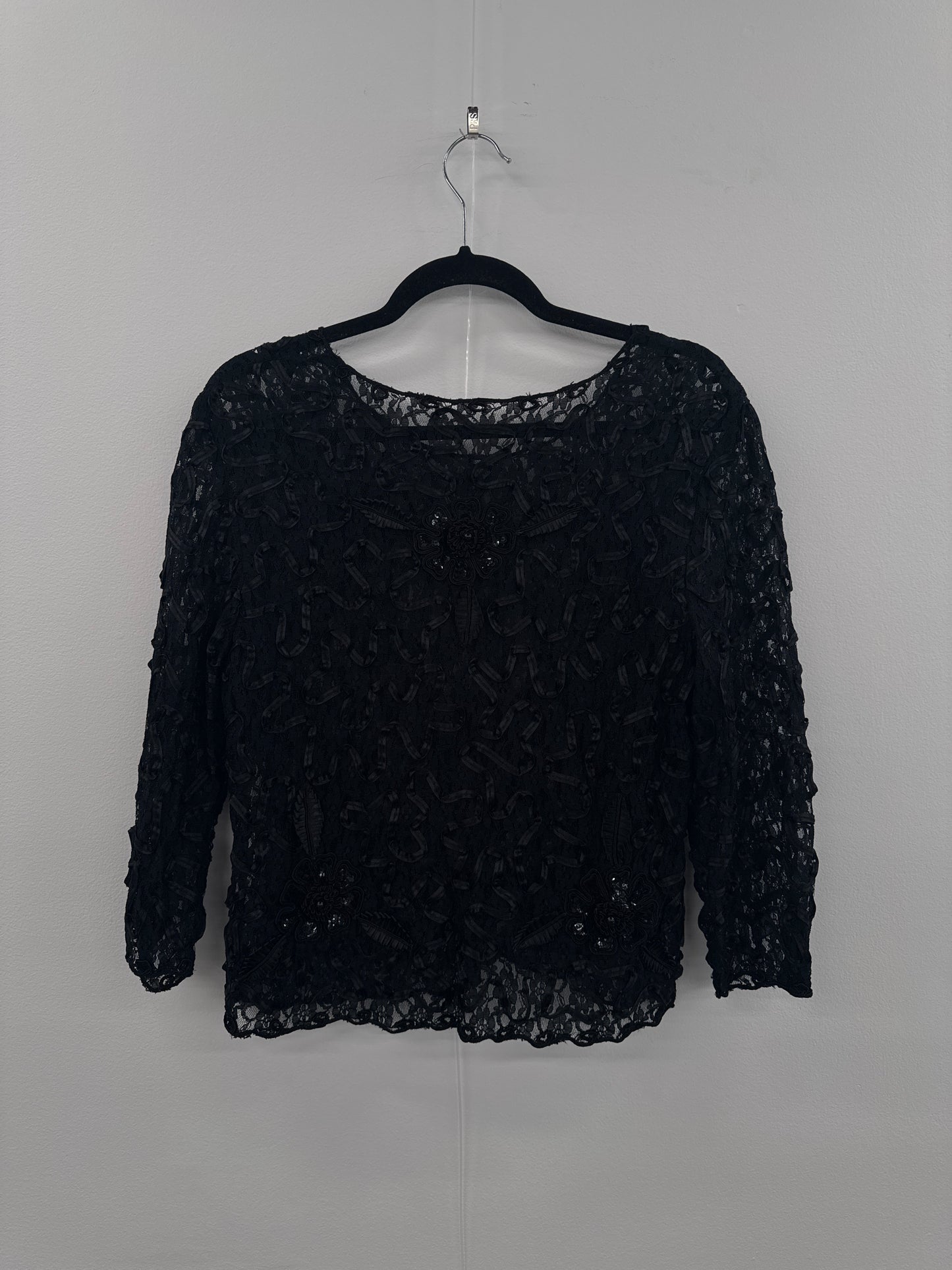 Vintage Black Semi Sheer Embellished Top - Size M/L