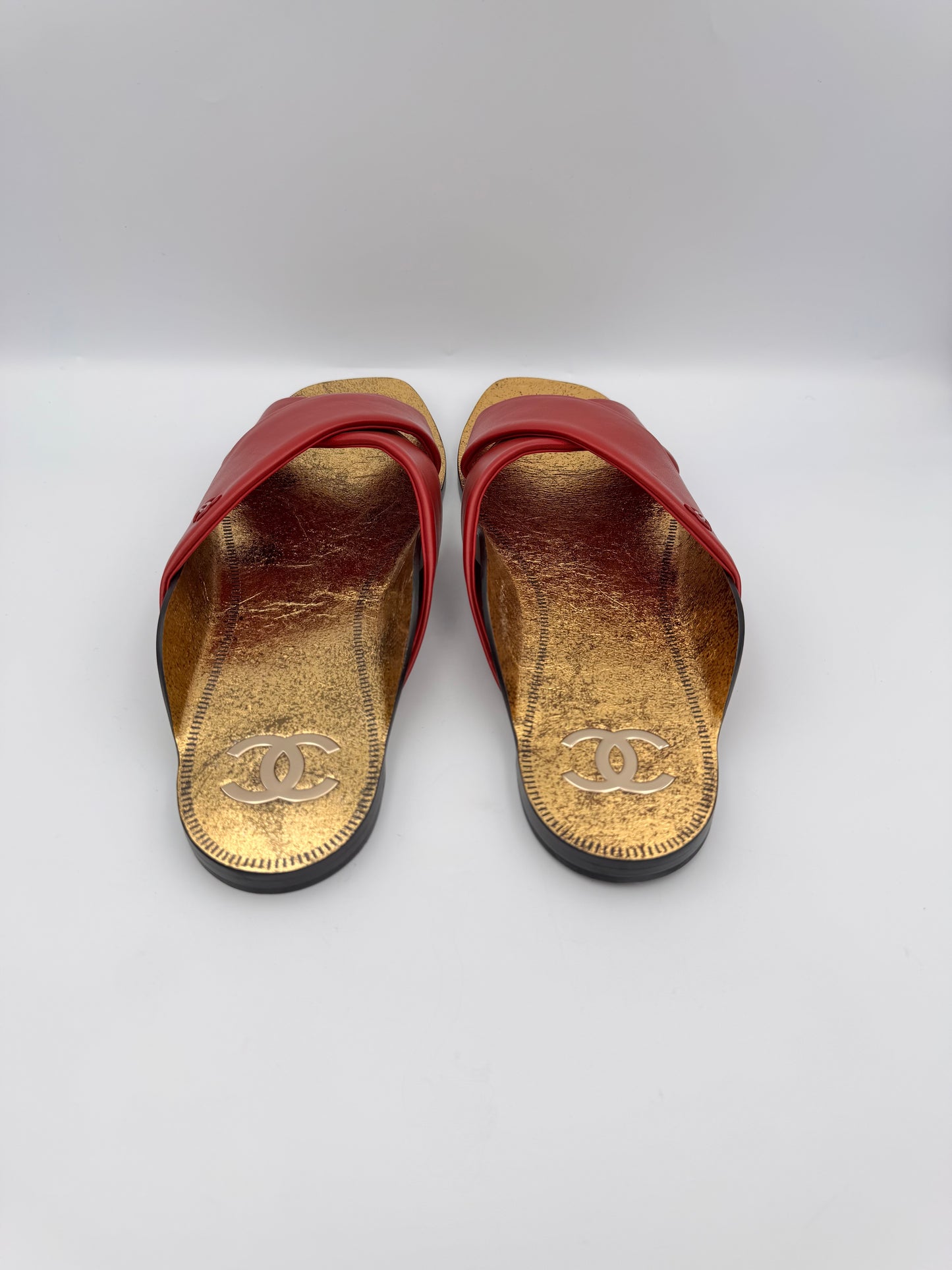 Chanel Red Lambskin Leather Mules Size 41C